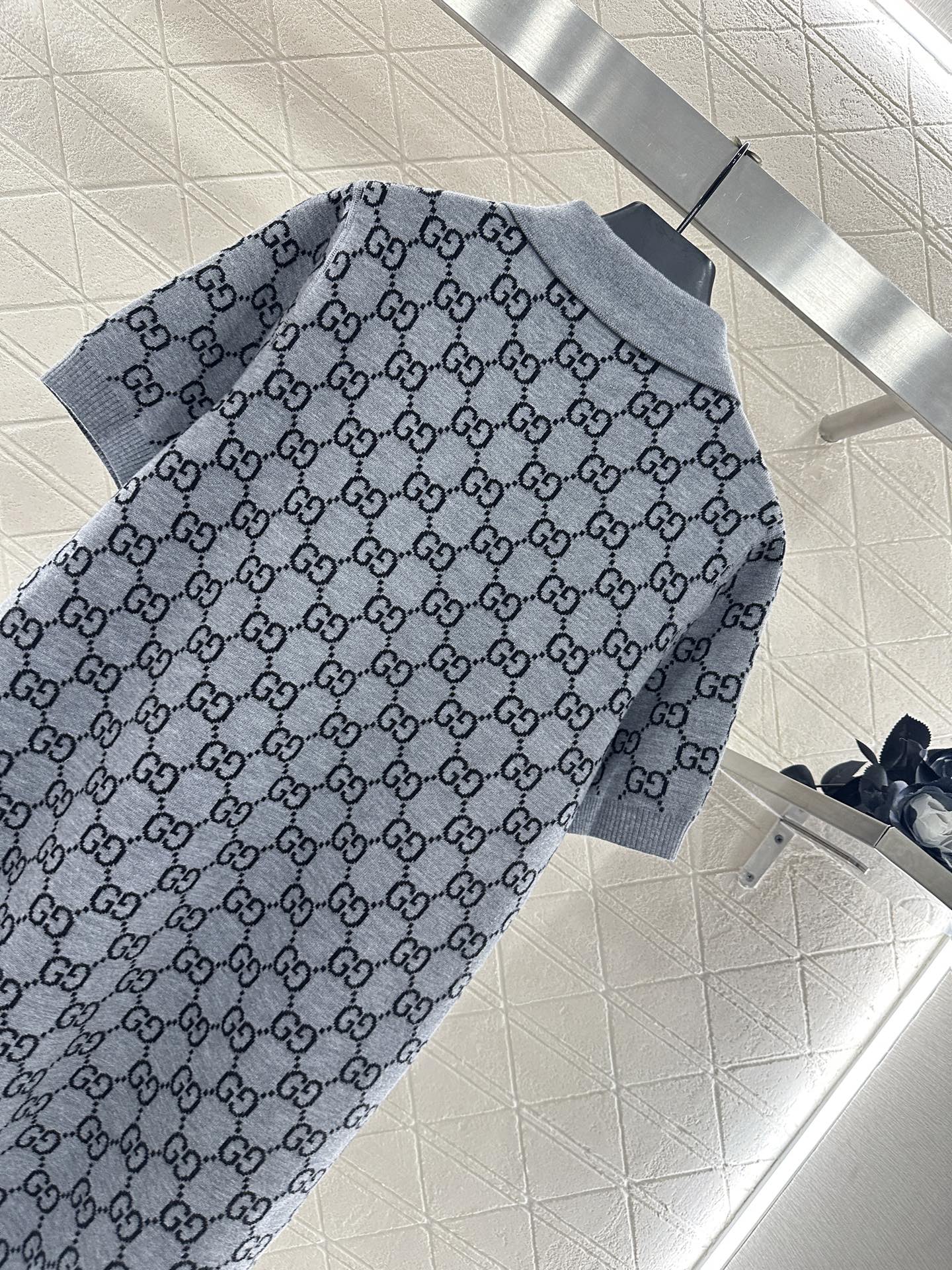 Gu 25 Jacquard wool knit short-sleeved dress