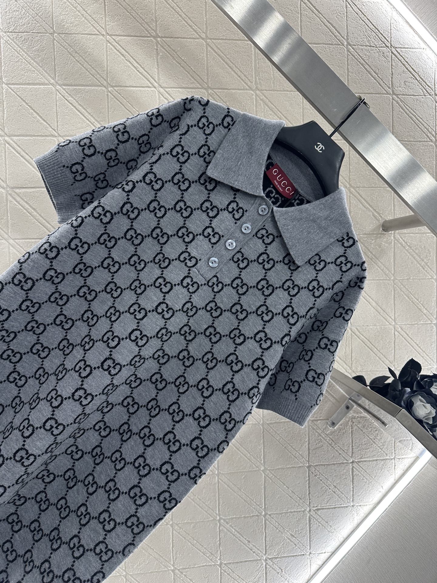 Gu 25 Jacquard wool knit short-sleeved dress