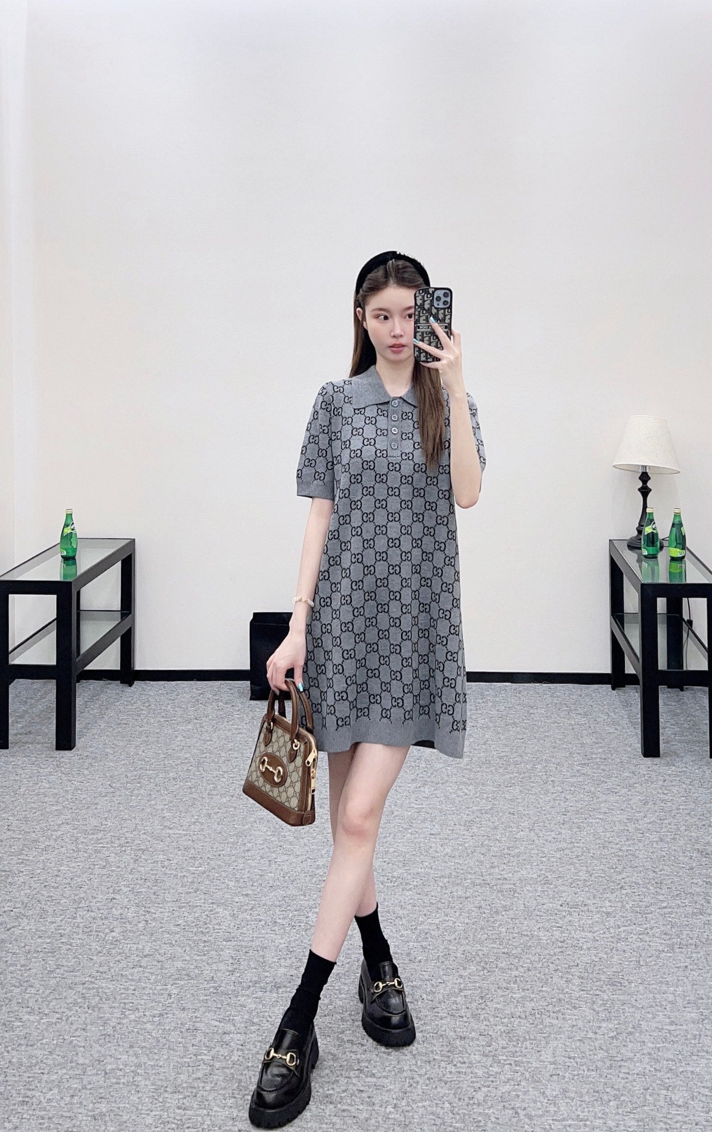 Gu 25 Jacquard wool knit short-sleeved dress