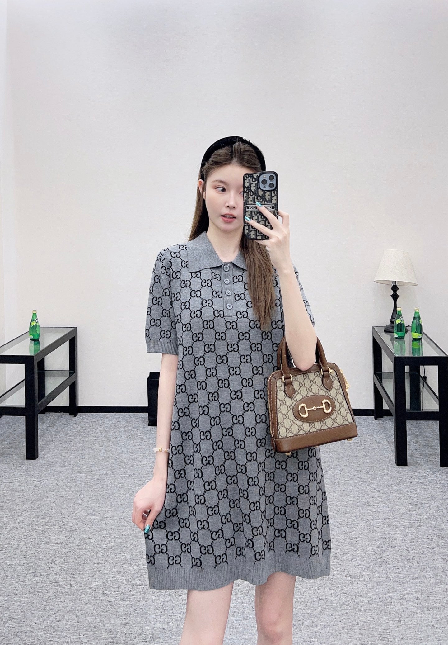 Gu 25 Jacquard wool knit short-sleeved dress