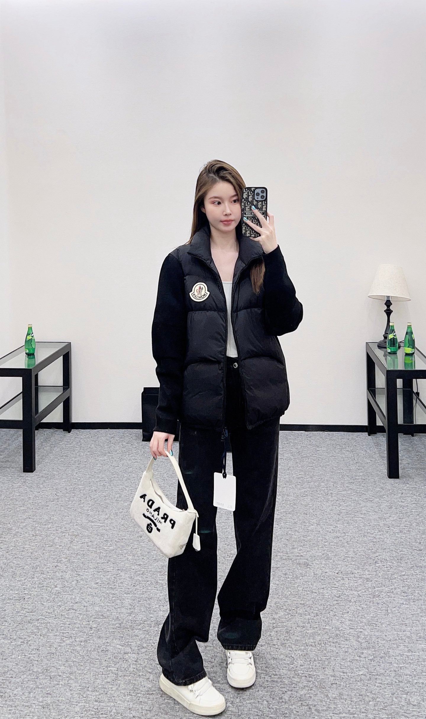 Mon 25fw paneled stand-up collar down jacket