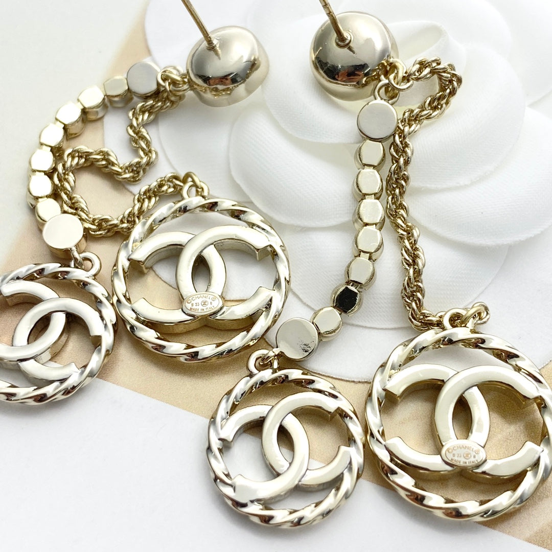 C 25 Tassel rhinestone round diamond double c earrings