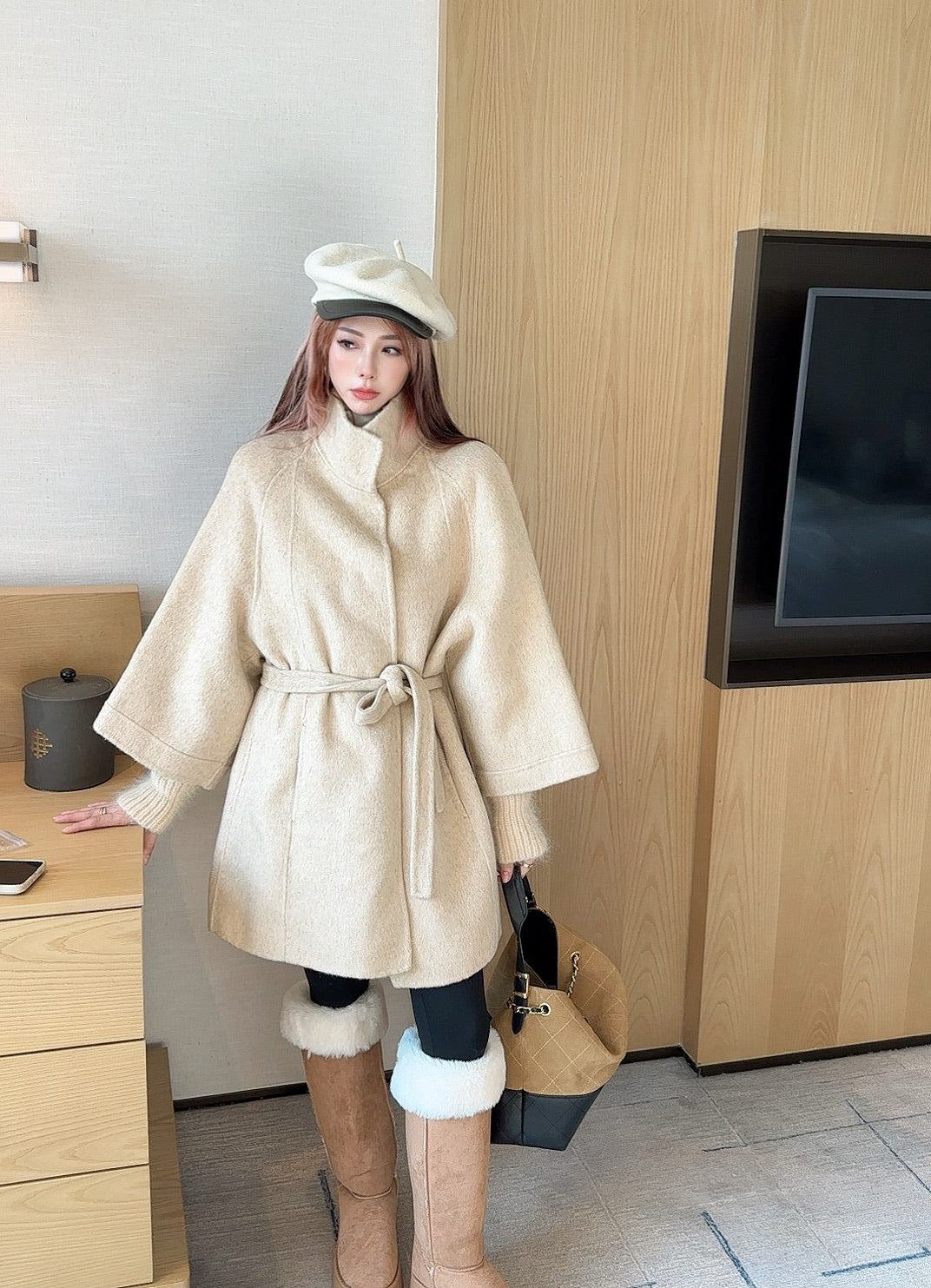 Bru 25 wool and cashmere coat(BEIGI/BLACK)