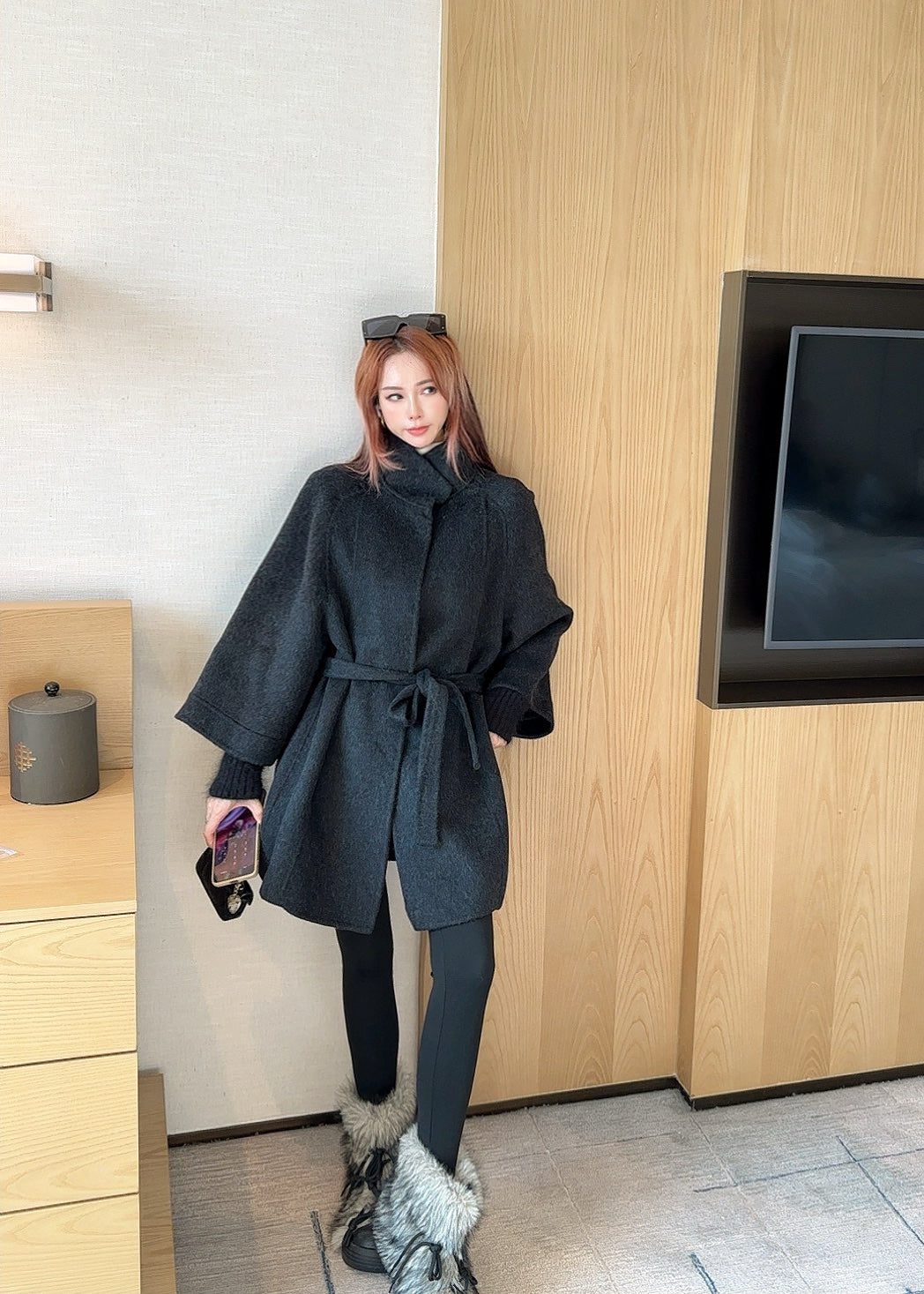 Bru 25 wool and cashmere coat(BEIGI/BLACK)