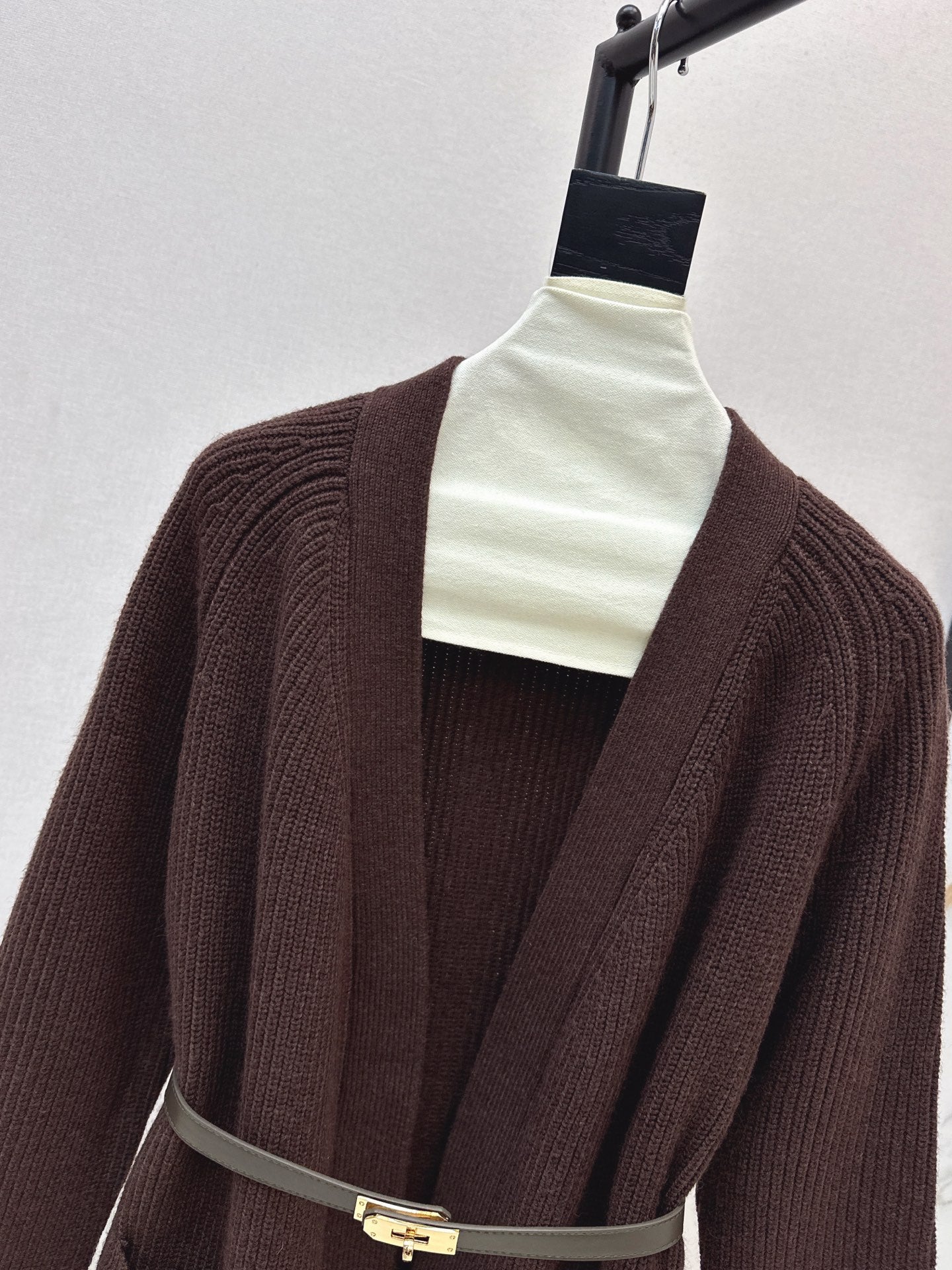 He 25 mid-length knitted wool coat(GRAY/BROWN)