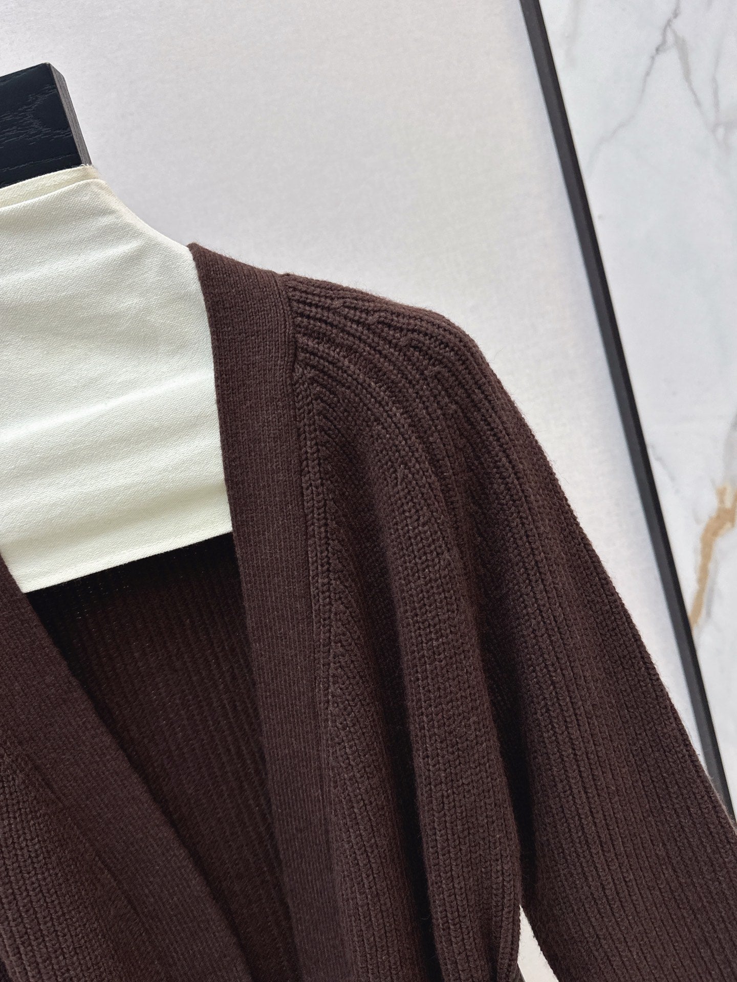 He 25 mid-length knitted wool coat(GRAY/BROWN)