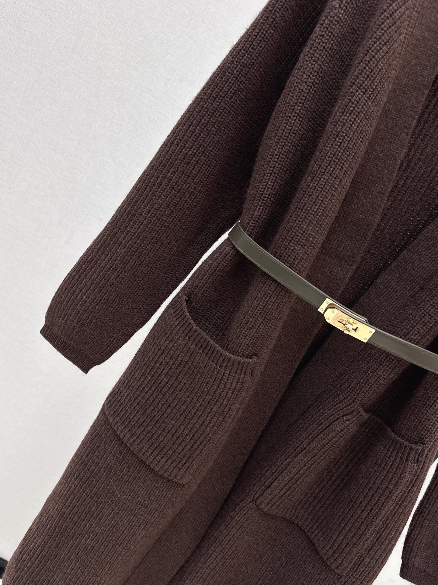 He 25 mid-length knitted wool coat(GRAY/BROWN)