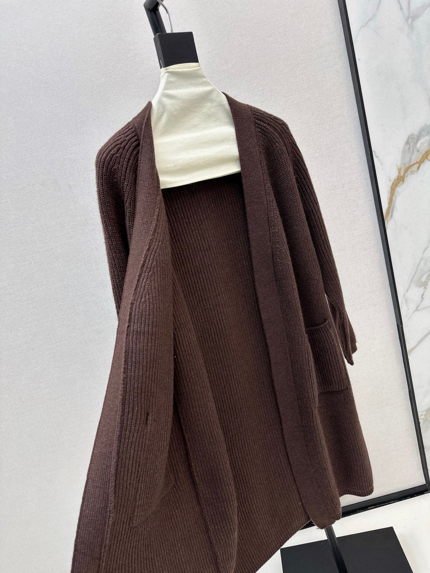 He 25 mid-length knitted wool coat(GRAY/BROWN)