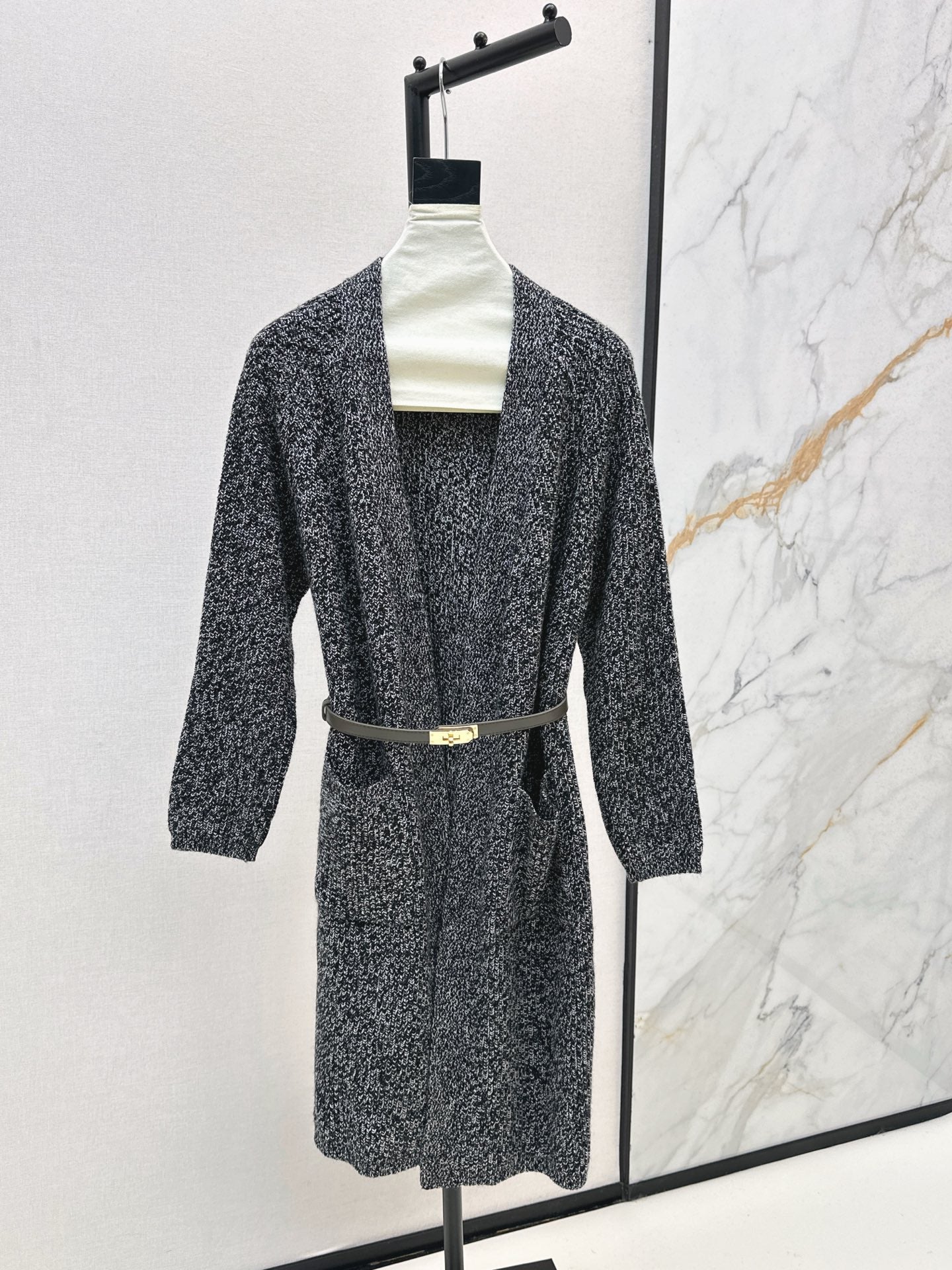 He 25 mid-length knitted wool coat(GRAY/BROWN)