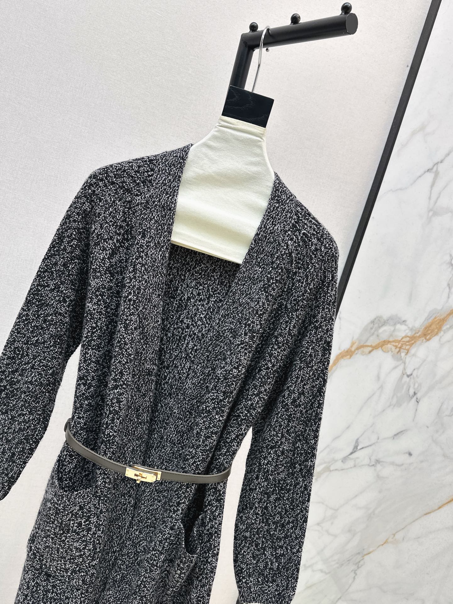 He 25 mid-length knitted wool coat(GRAY/BROWN)