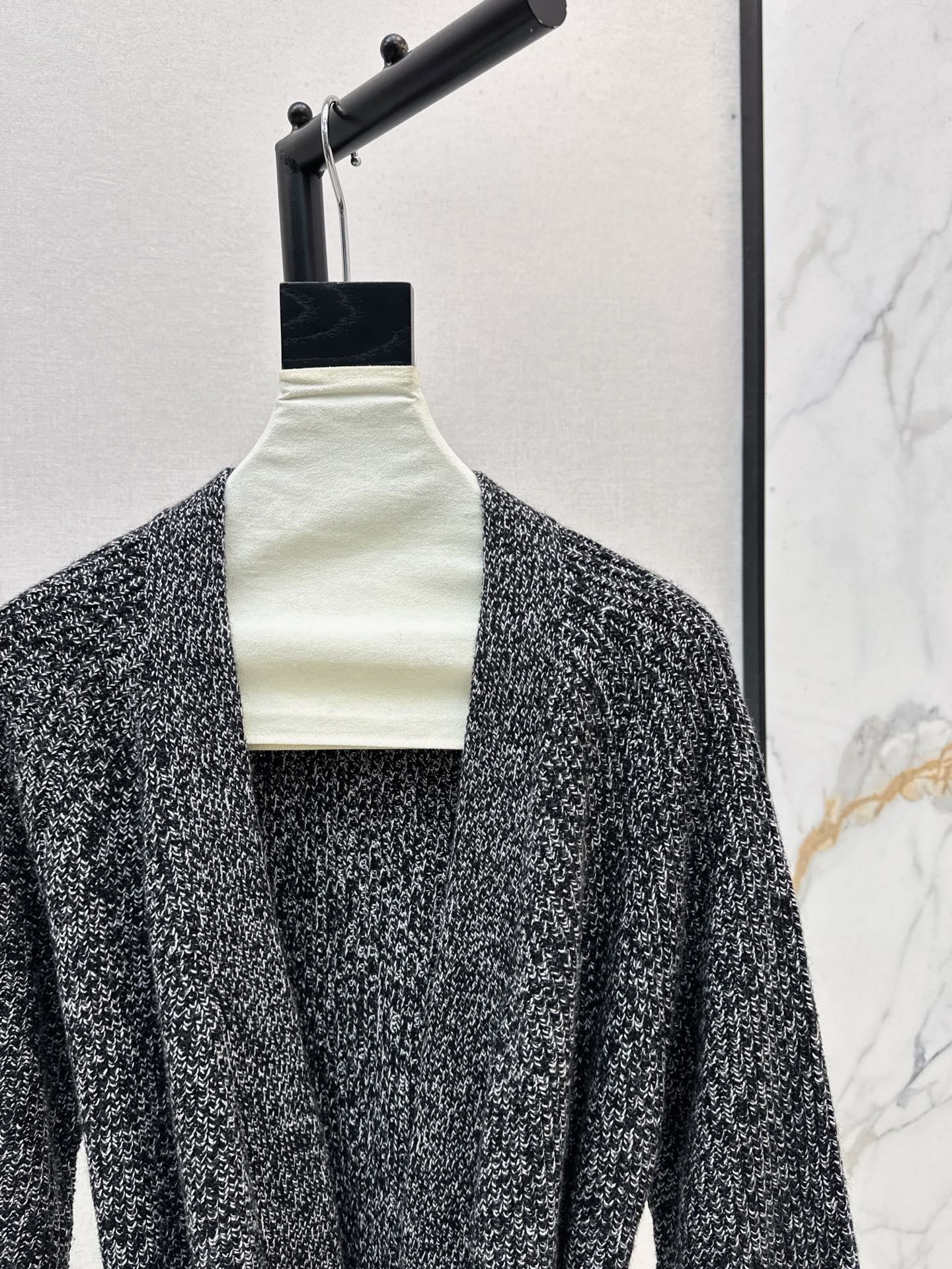 He 25 mid-length knitted wool coat(GRAY/BROWN)