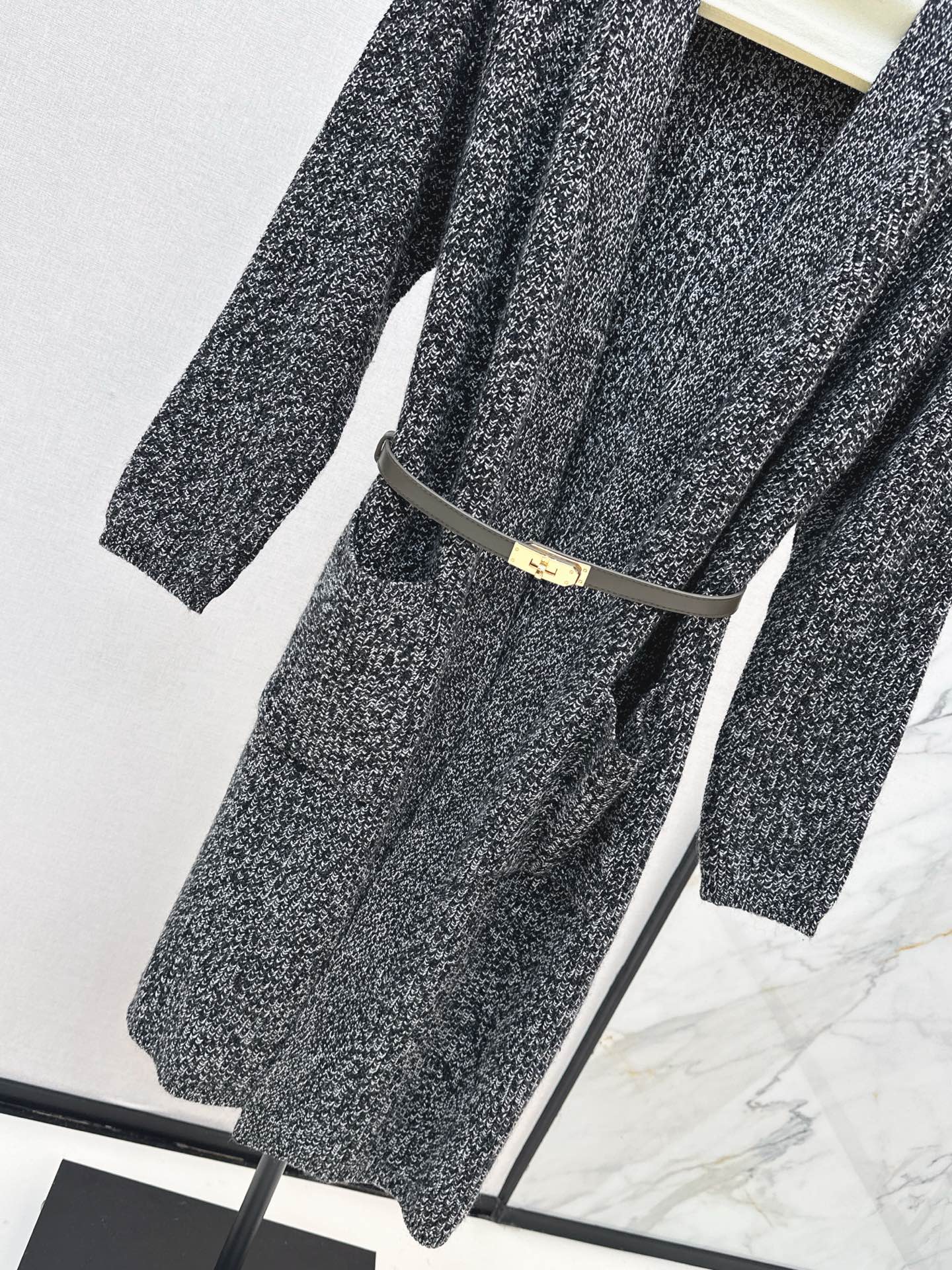He 25 mid-length knitted wool coat(GRAY/BROWN)