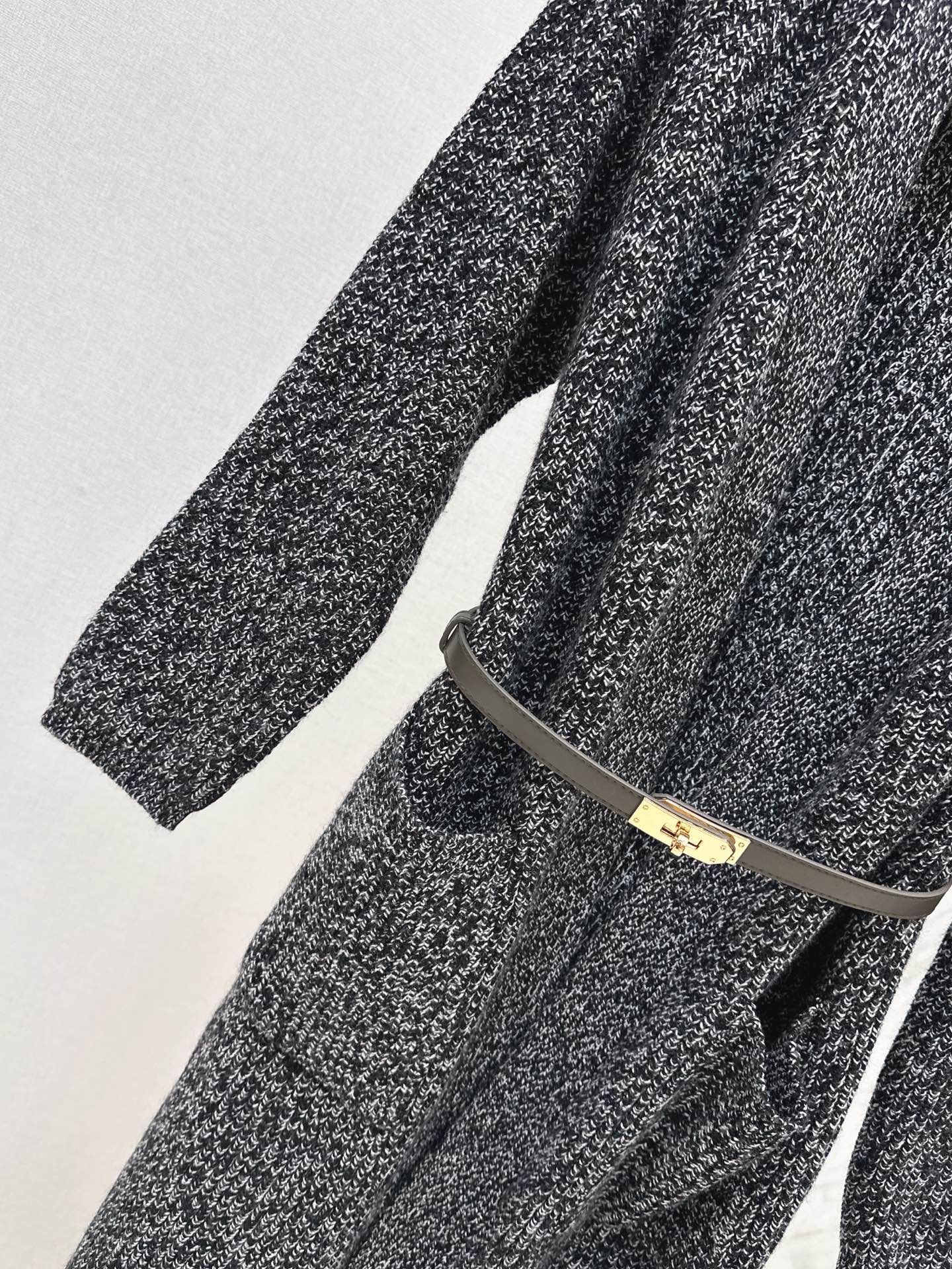 He 25 mid-length knitted wool coat(GRAY/BROWN)