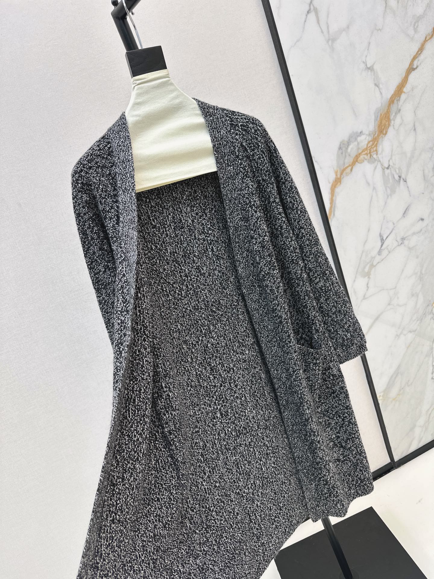 He 25 mid-length knitted wool coat(GRAY/BROWN)