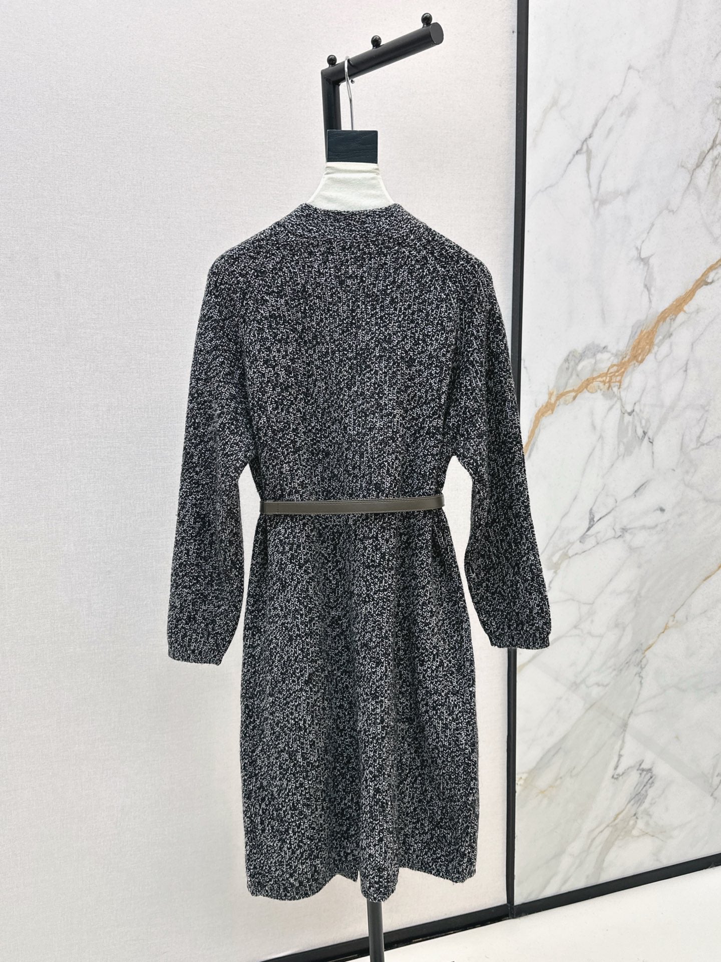 He 25 mid-length knitted wool coat(GRAY/BROWN)