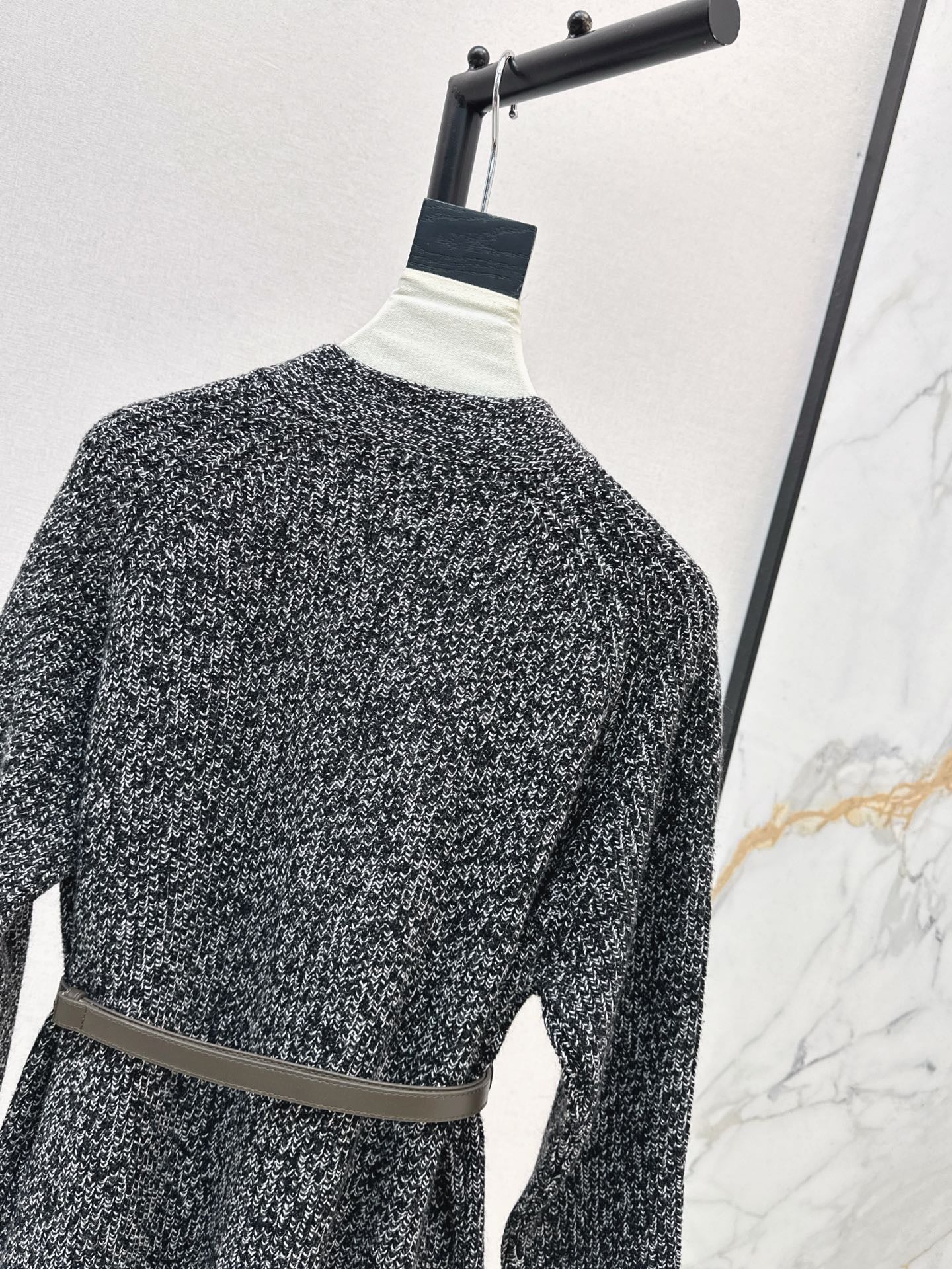 He 25 mid-length knitted wool coat(GRAY/BROWN)