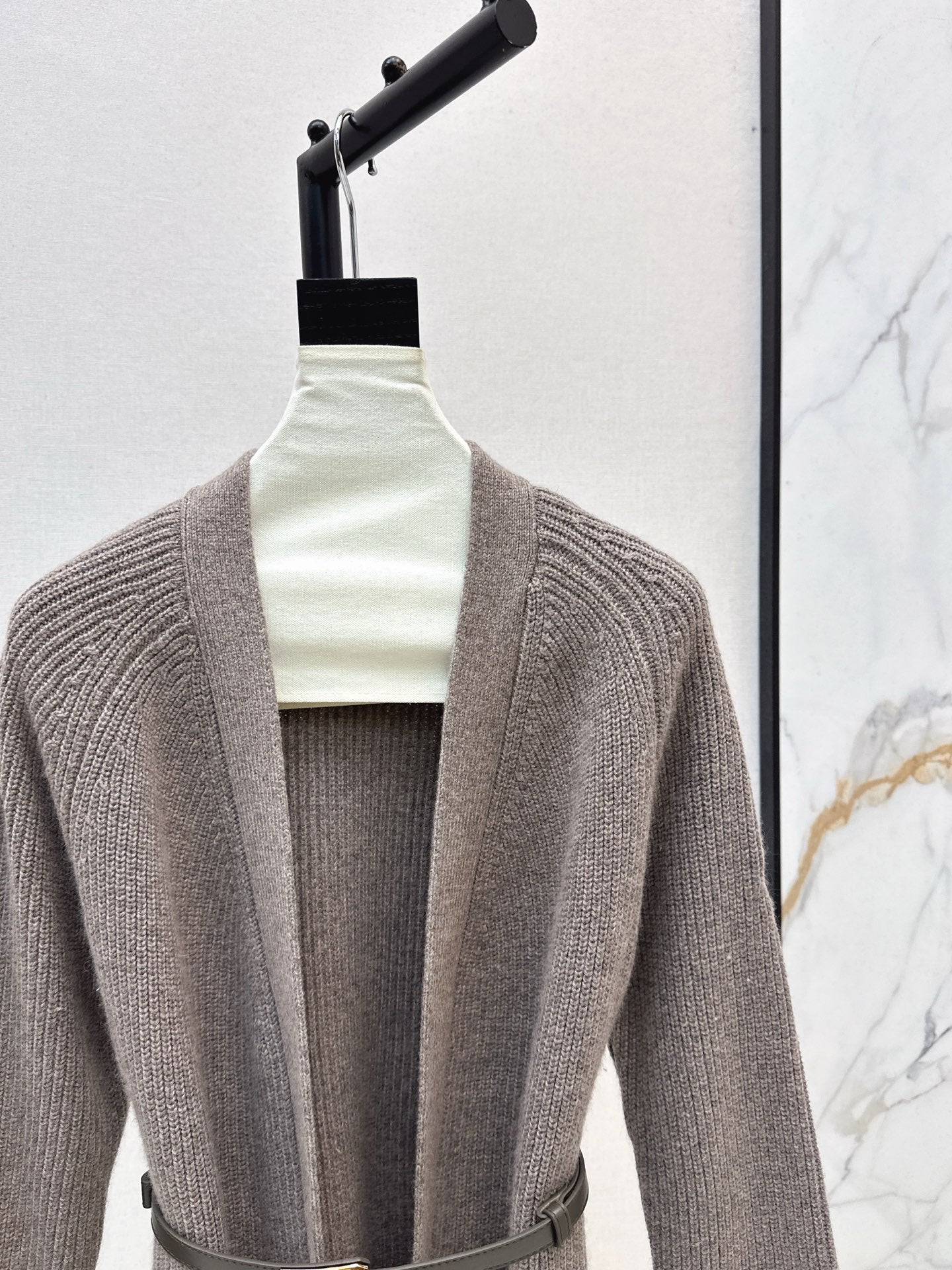 He 25 mid-length knitted wool coat(GRAY/BROWN)