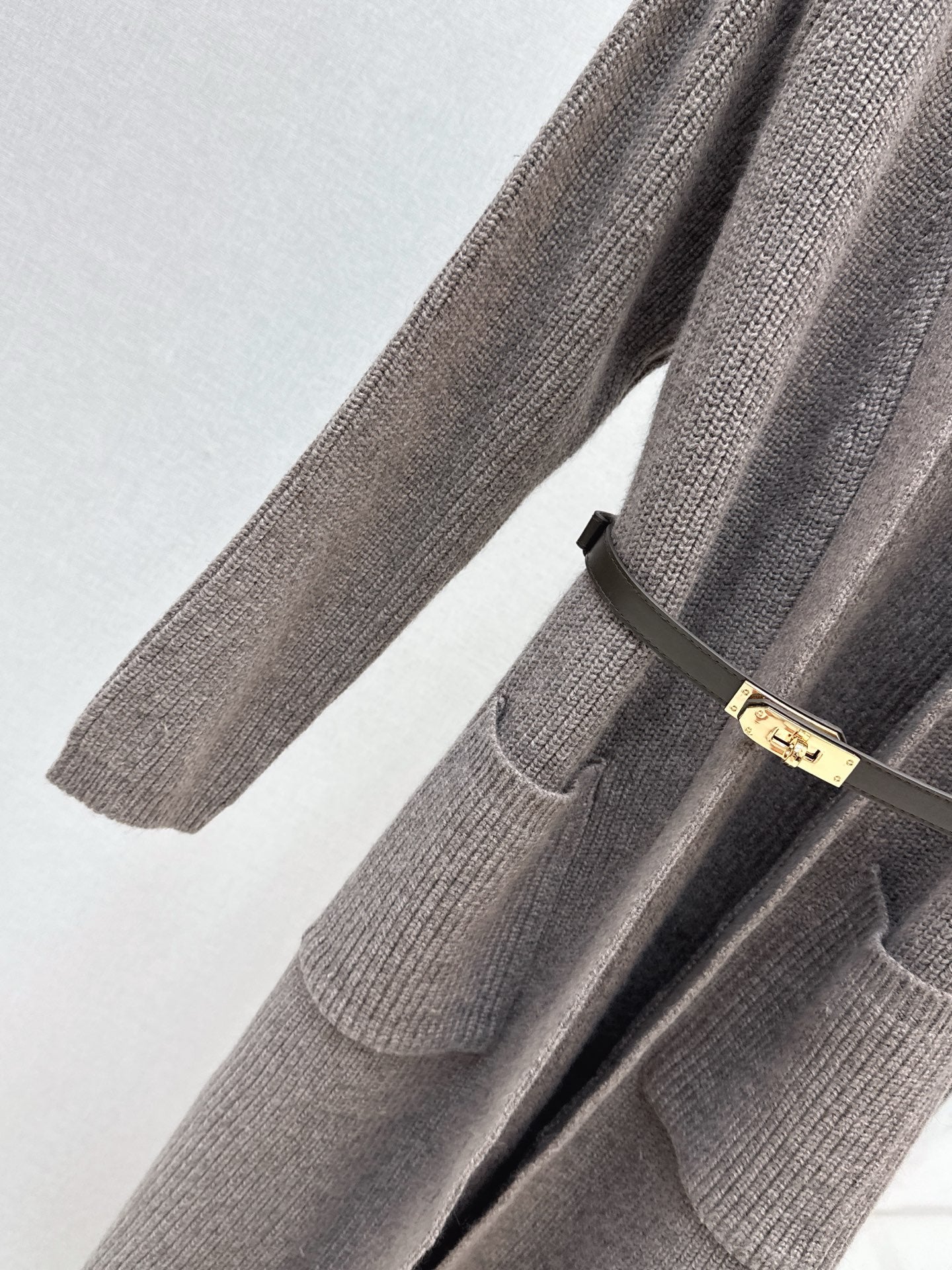 He 25 mid-length knitted wool coat(GRAY/BROWN)