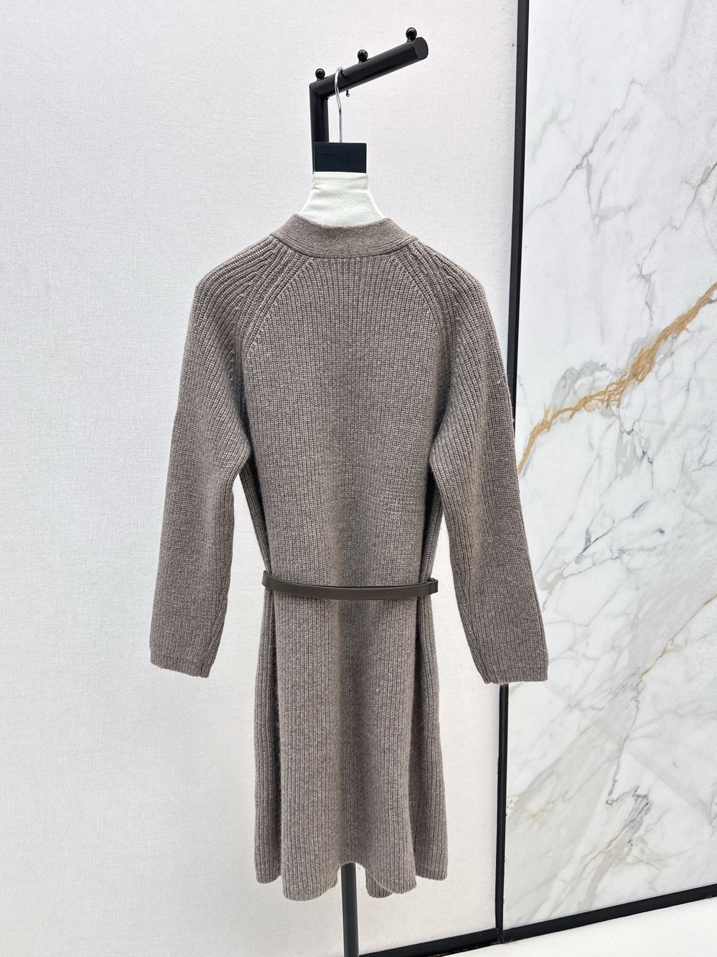 He 25 mid-length knitted wool coat(GRAY/BROWN)