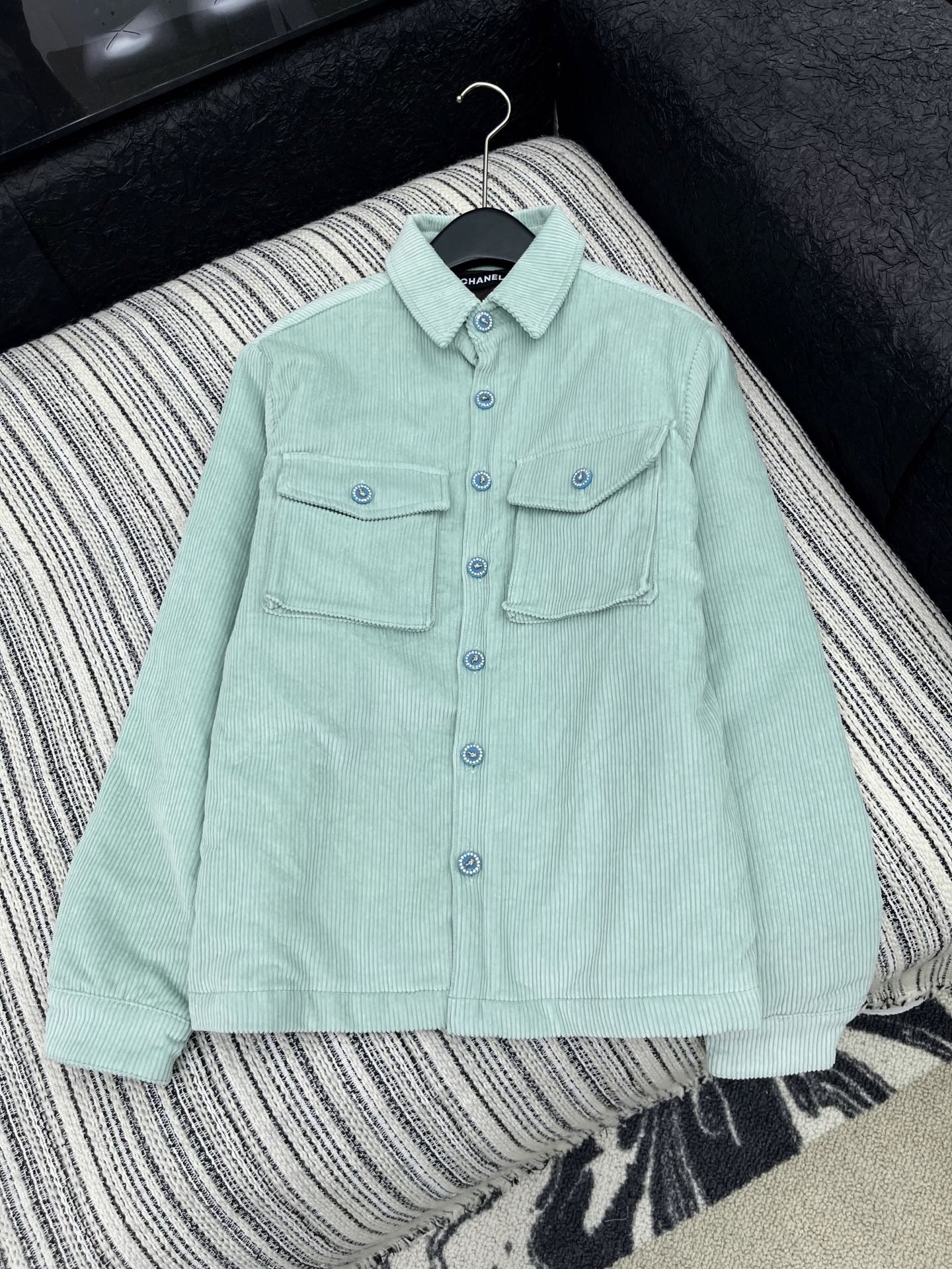 C 25 Vintage Button Corduroy Puffer Jacket(BEIGI/GREEN)