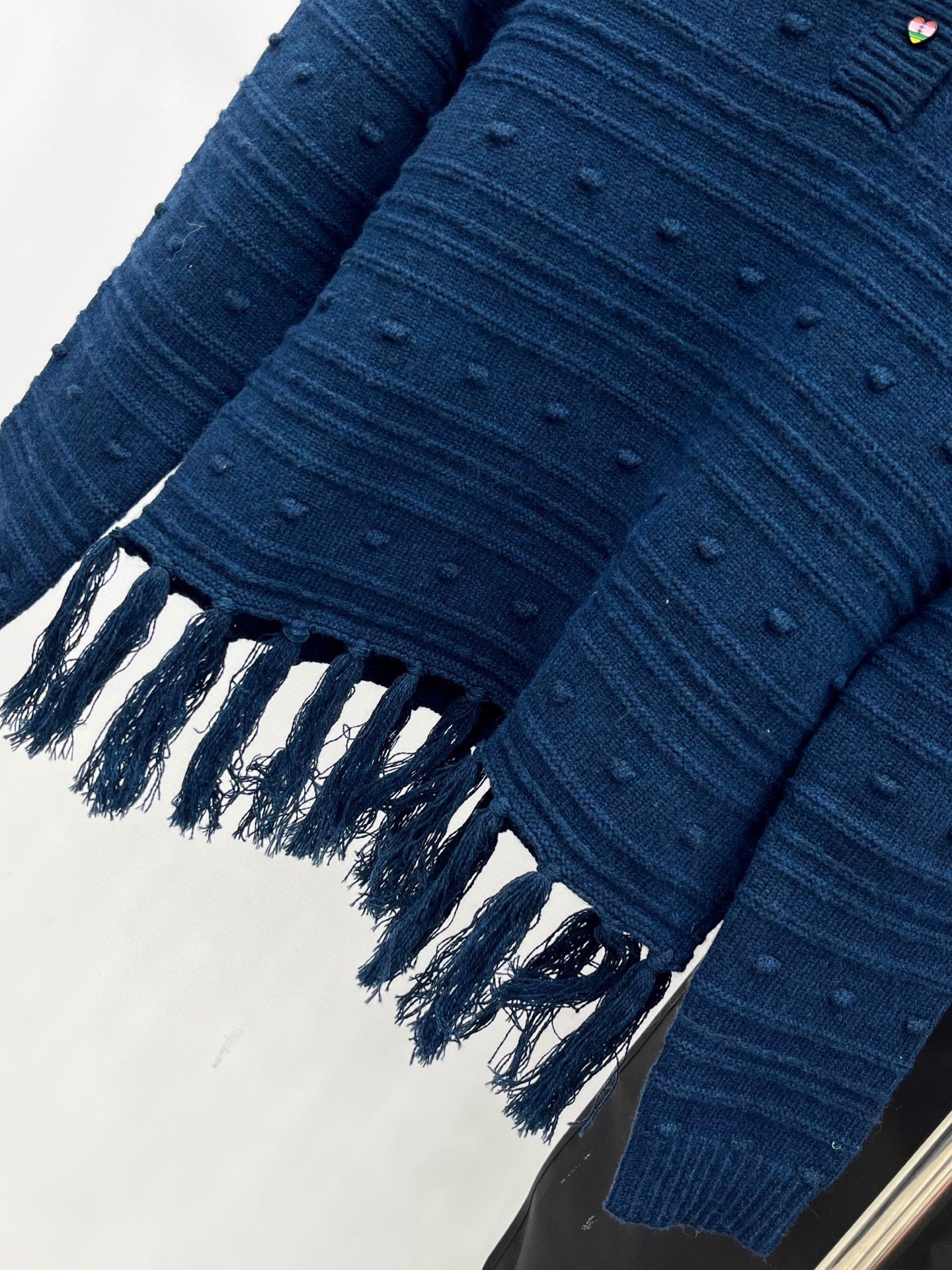 C 25 Vintage fringed cashmere sweater(WHITE/NAVY)