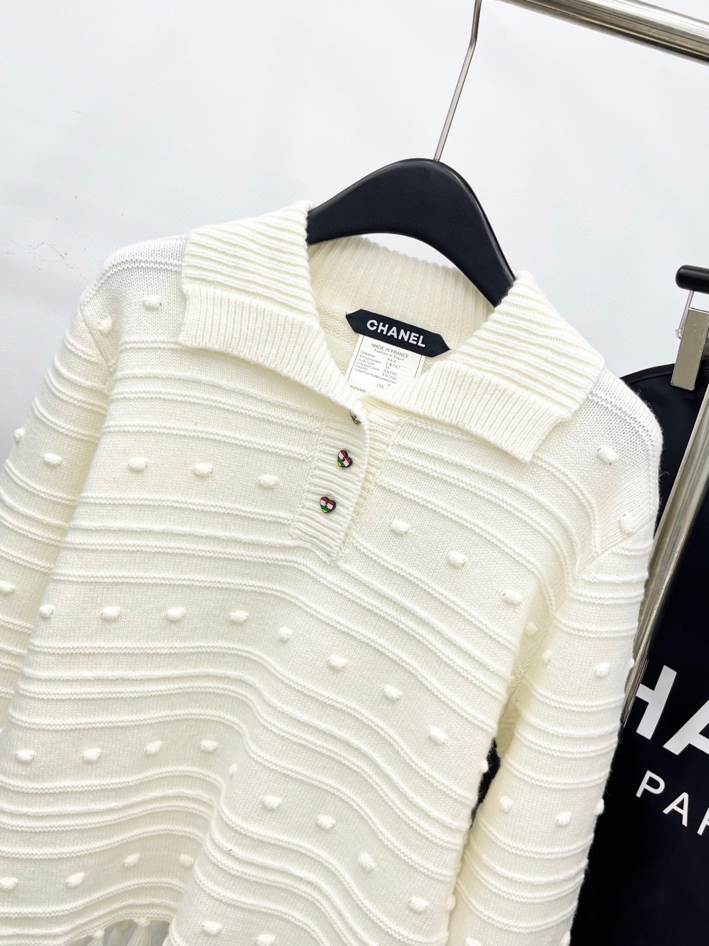 C 25 Vintage fringed cashmere sweater(WHITE/NAVY)