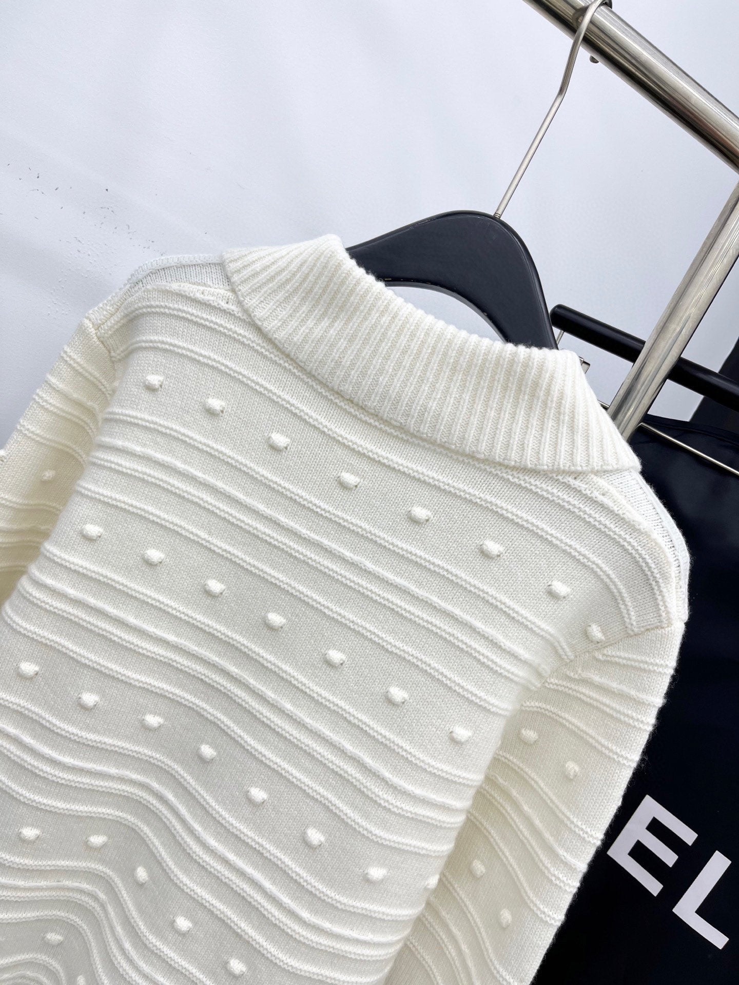 C 25 Vintage fringed cashmere sweater(WHITE/NAVY)
