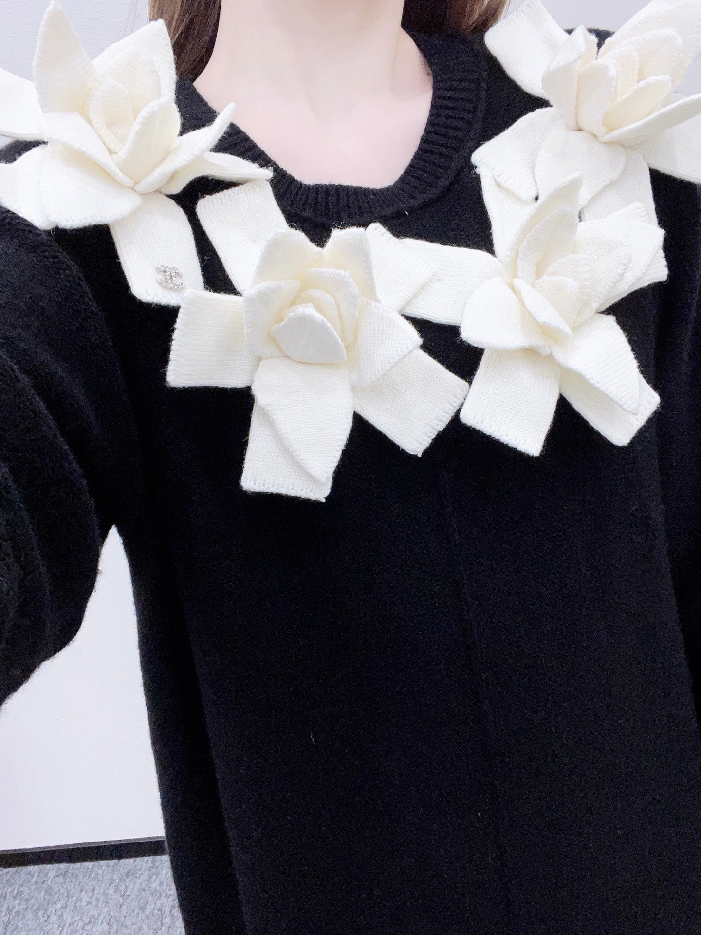 C 25 3D Camellia Knit Wool Cashmere Dress