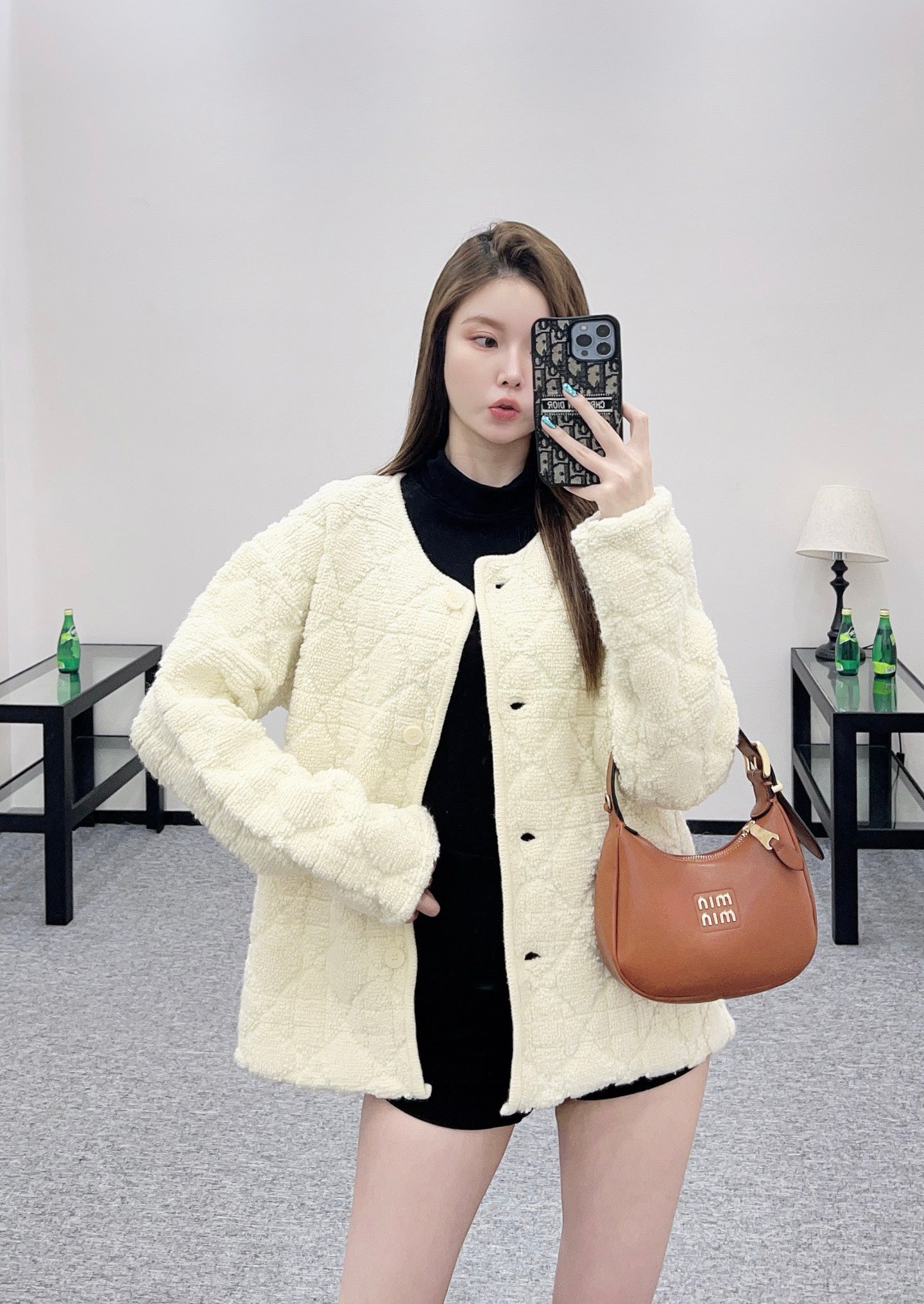 Di 25 Check jacquard wool cardigan jacket