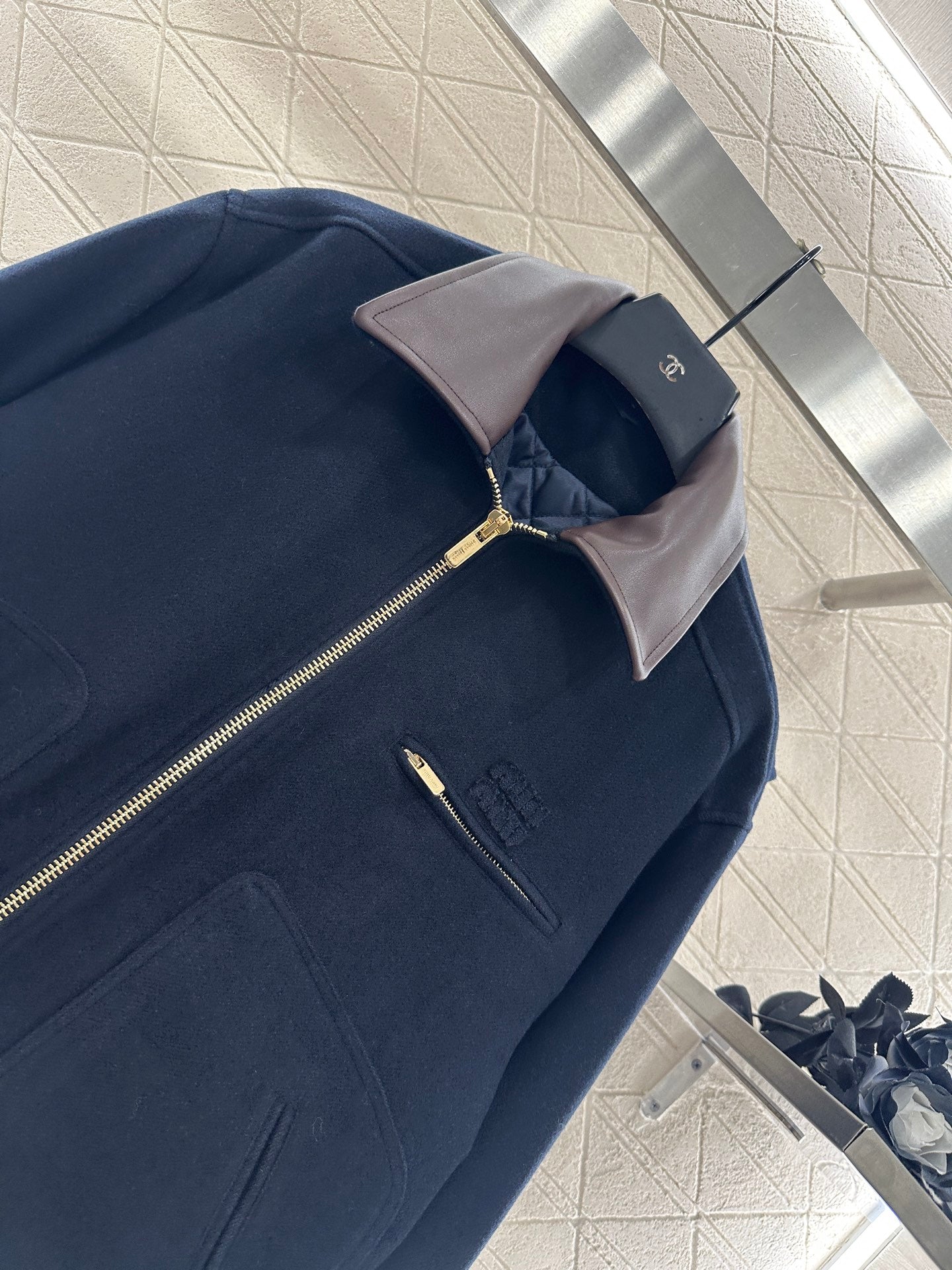 Mi 25 Genuine leather collar fleece wool padded jacket