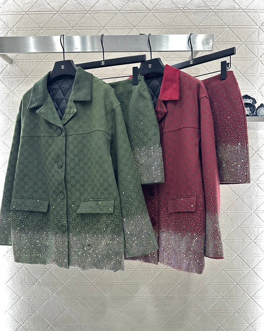 Gu 25 Hot Diamond Padded Jacket + Short Skirt Set