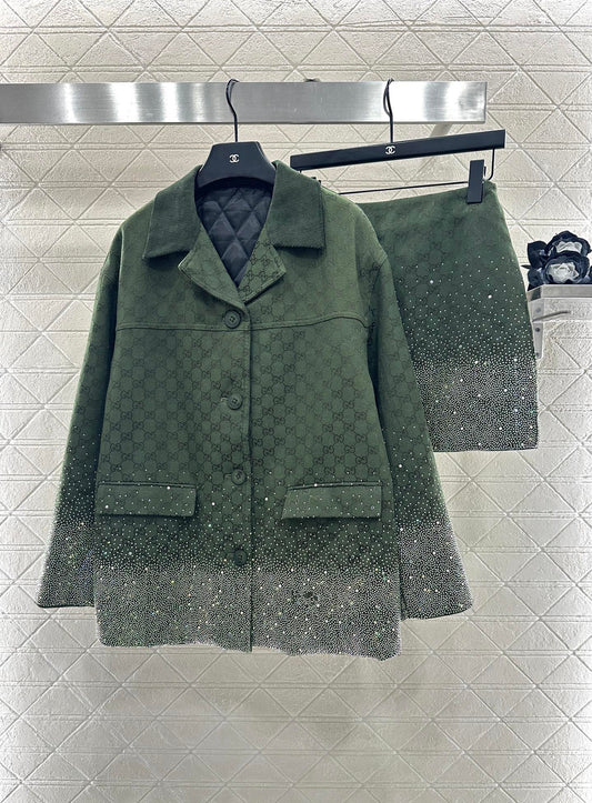 Gu 25 Hot Diamond Padded Jacket + Short Skirt Set