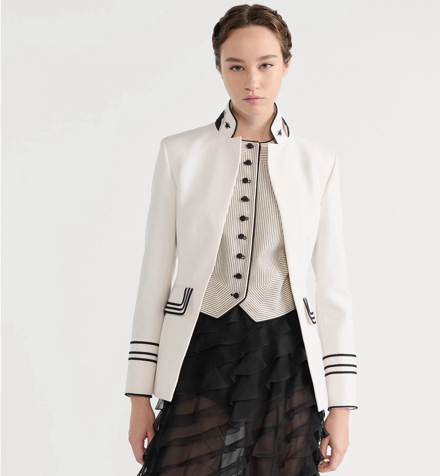 Di 25 Stand collar slim fit fake two piece jacket