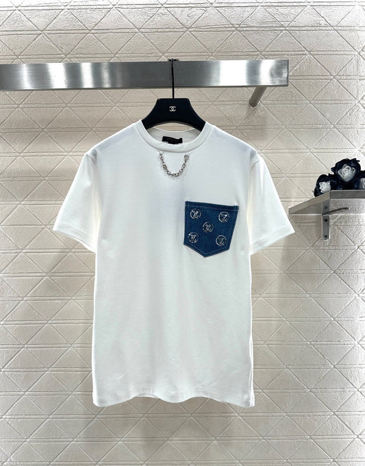 L 25 Denim sequin pocket short sleeves