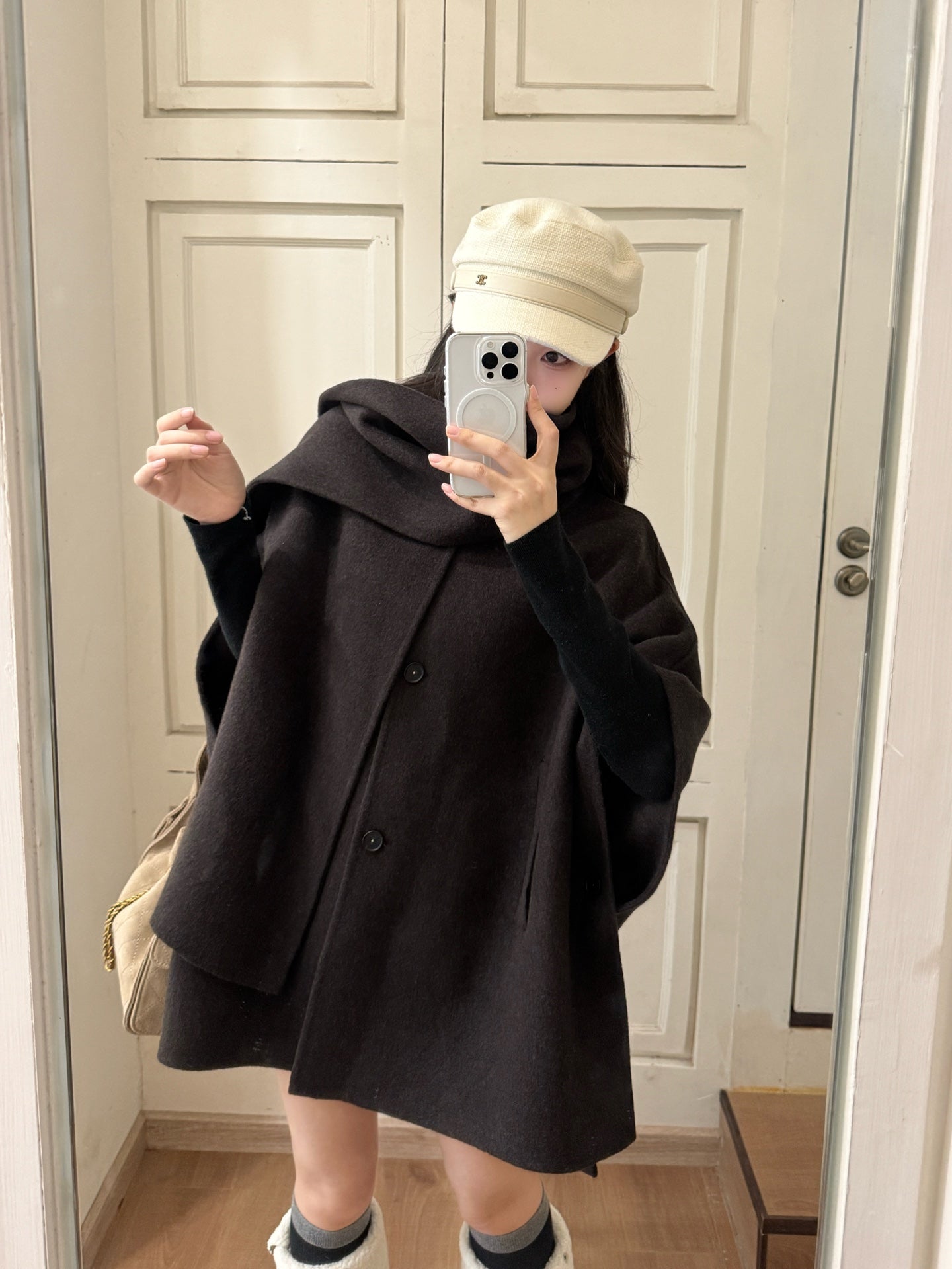 Lor 25 Scarf + Cashmere Wool Jacket(WHITE/BLACK/BROWN)