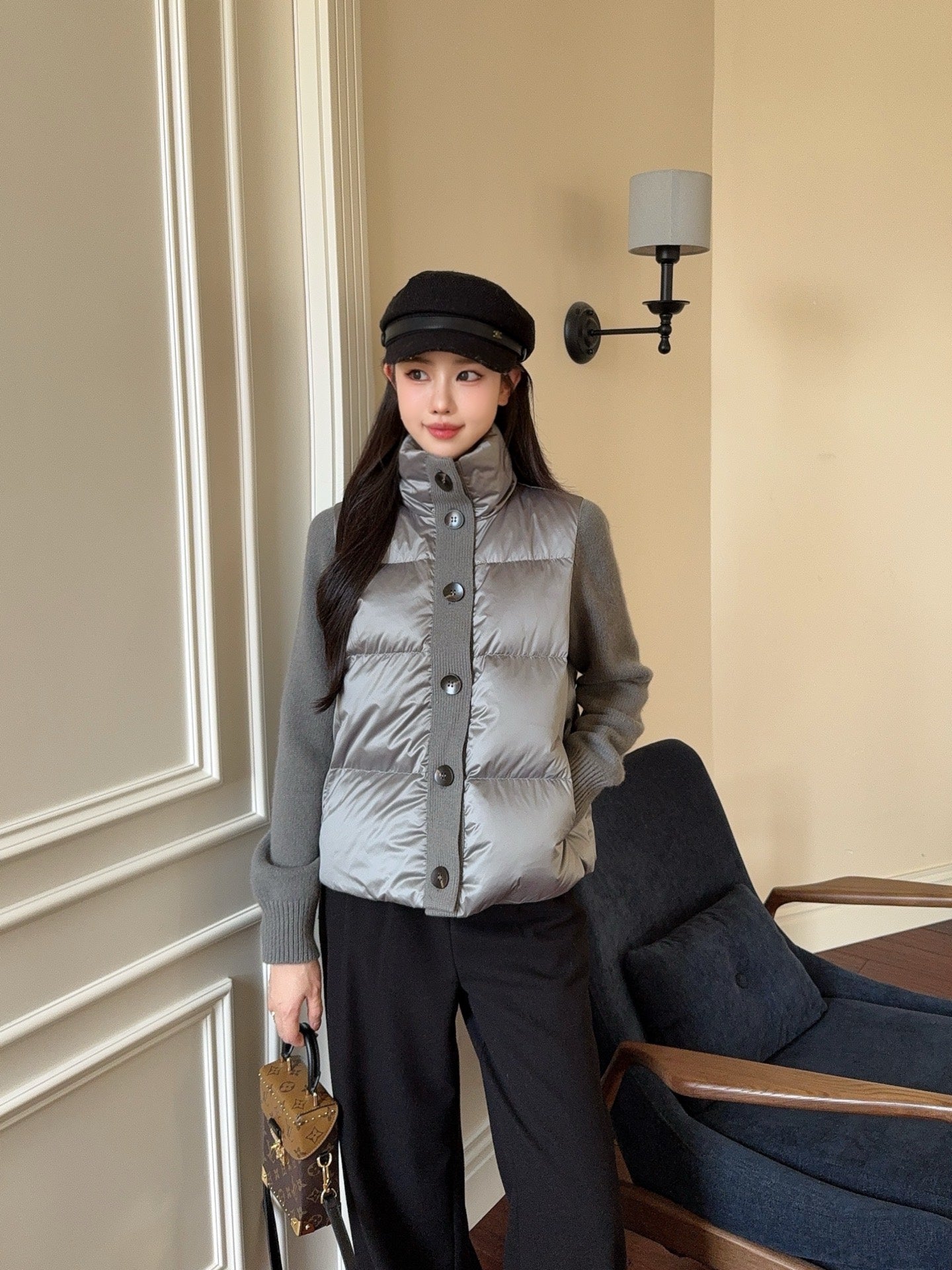 Bru 25 New cashmere patchwork stand collar down jacket
