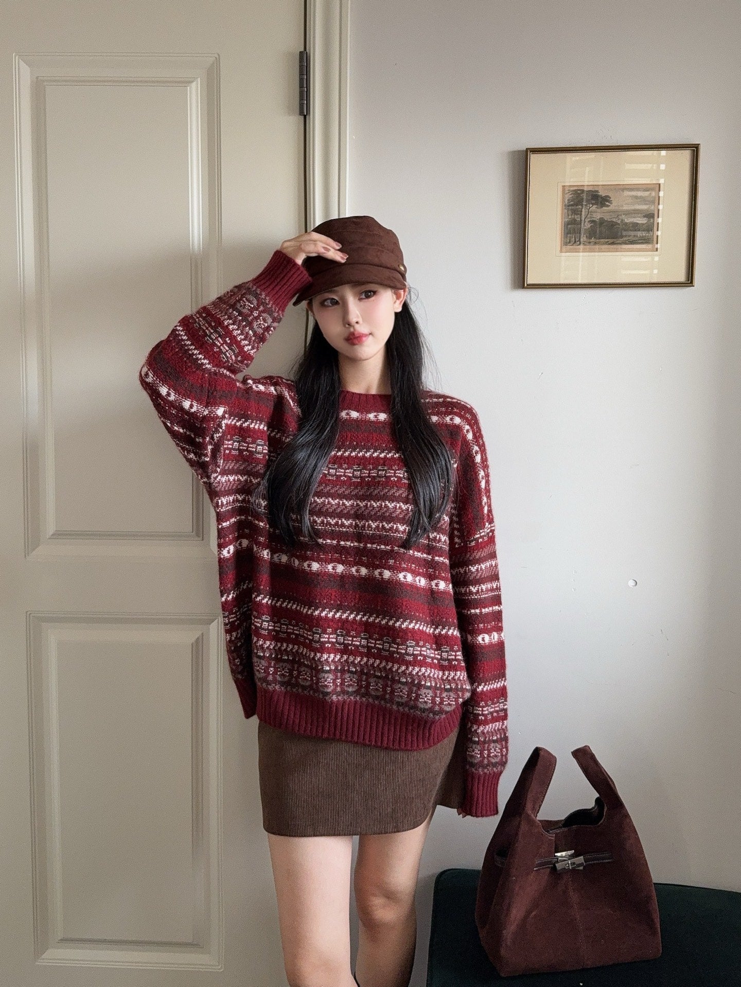 Lor 25 New Fair Isle Knitted Crew Neck Wool Sweater