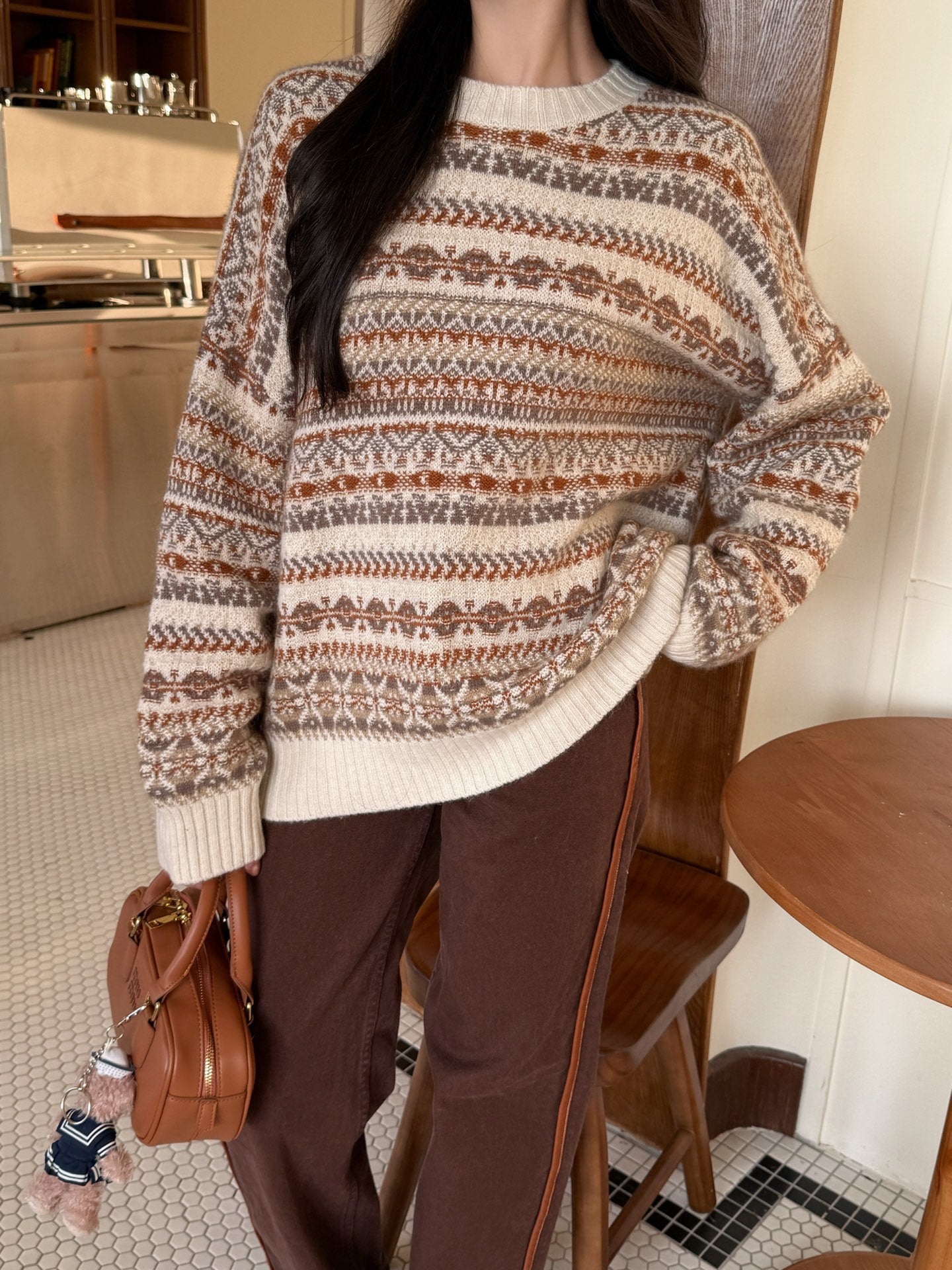 Lor 25 New Fair Isle Knitted Crew Neck Wool Sweater