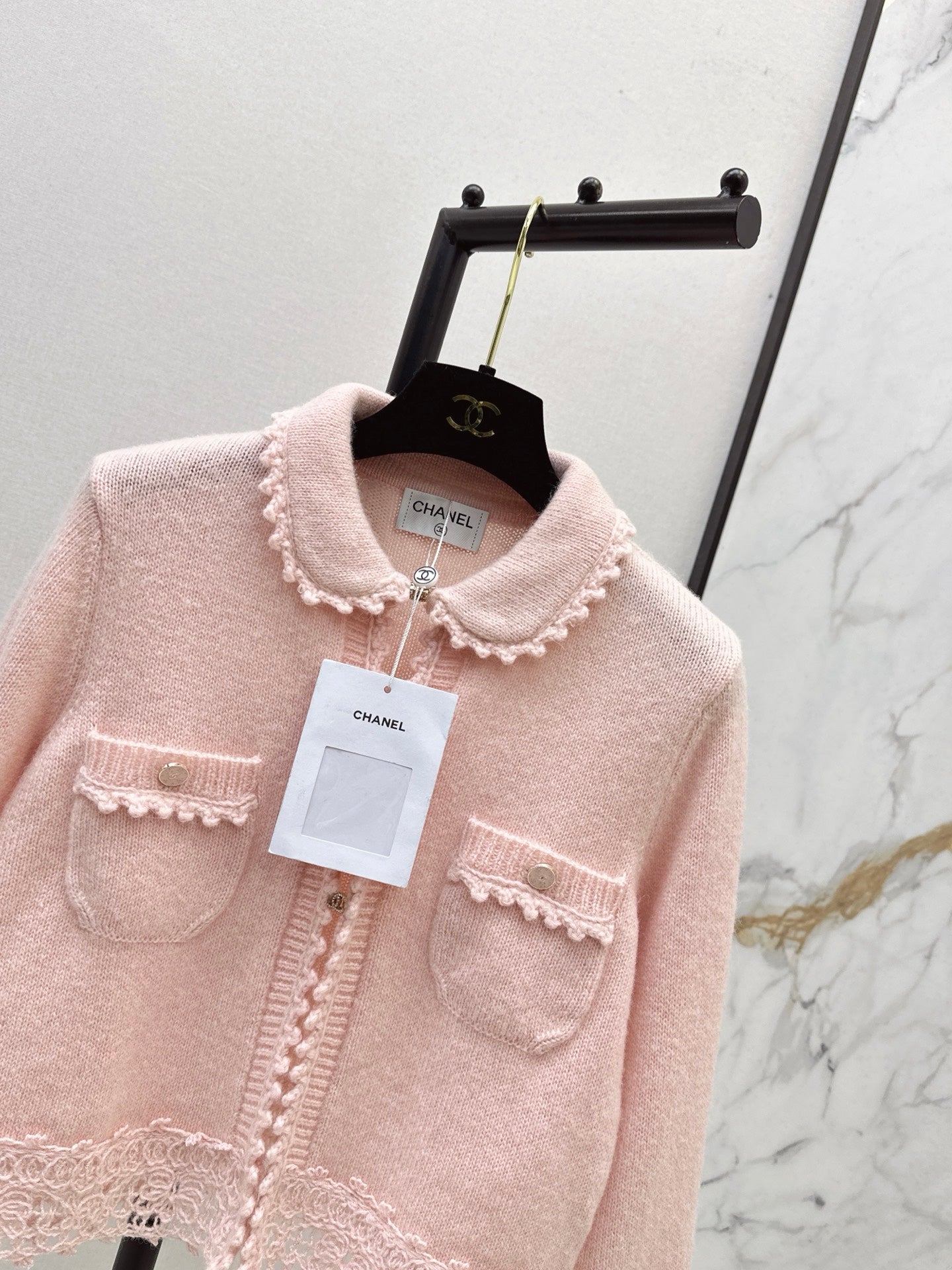 C 25 New Arrival Doll Collar Knitted Wool Cardigan (Blue/Pink)