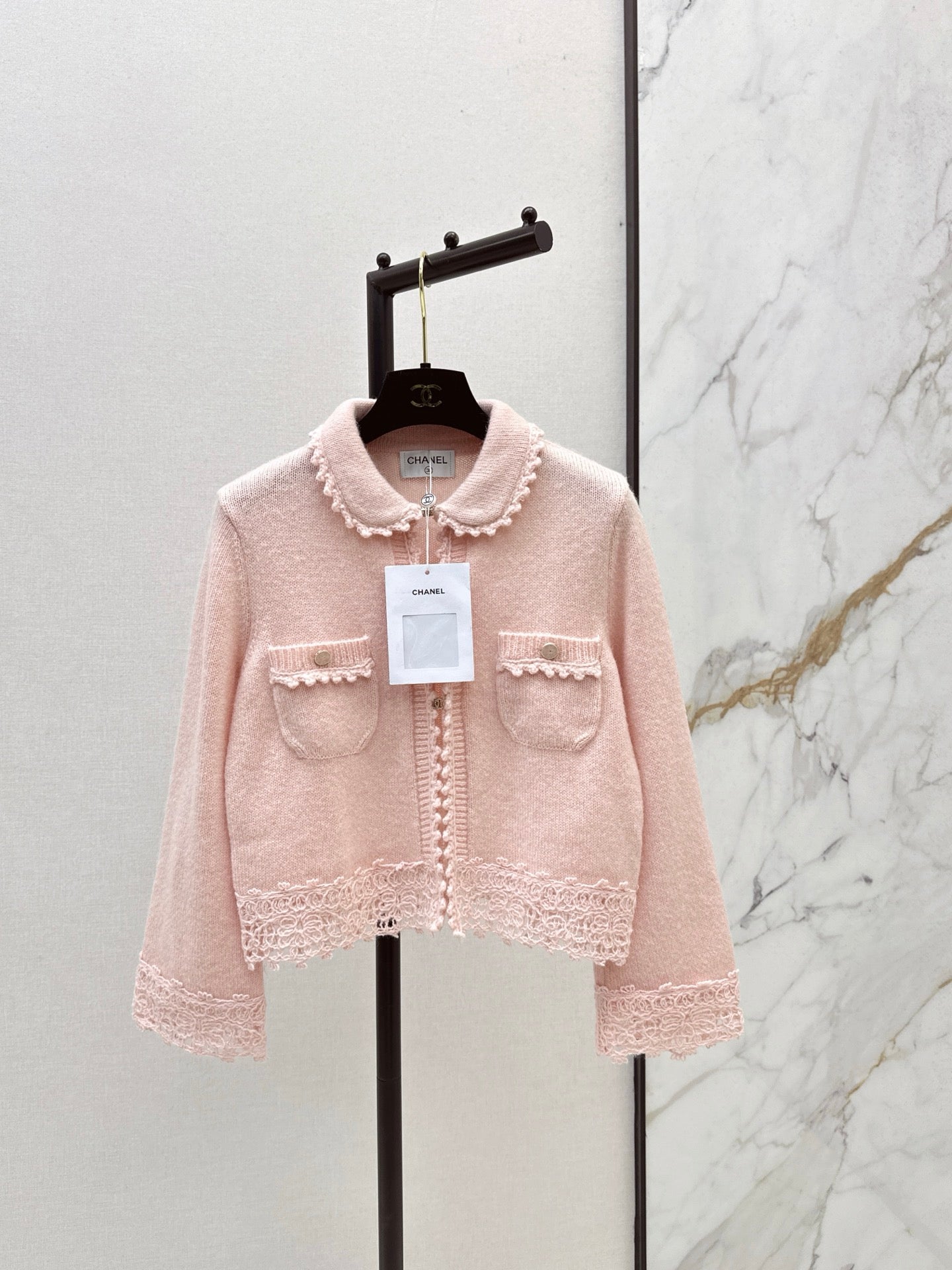 C 25 New Arrival Doll Collar Knitted Wool Cardigan (Blue/Pink)