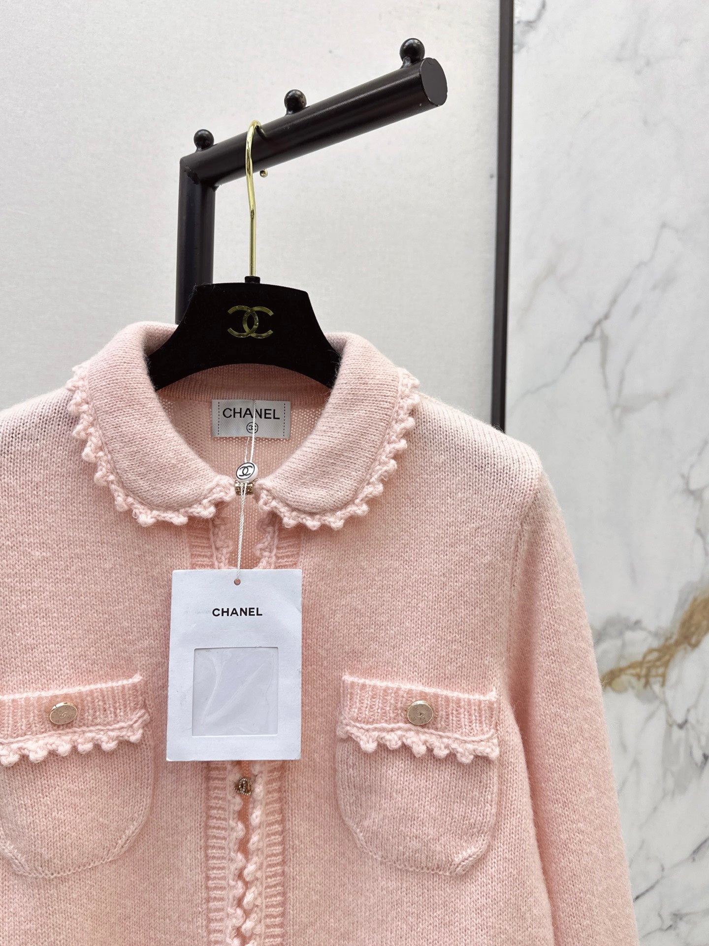 C 25 New Arrival Doll Collar Knitted Wool Cardigan (Blue/Pink)