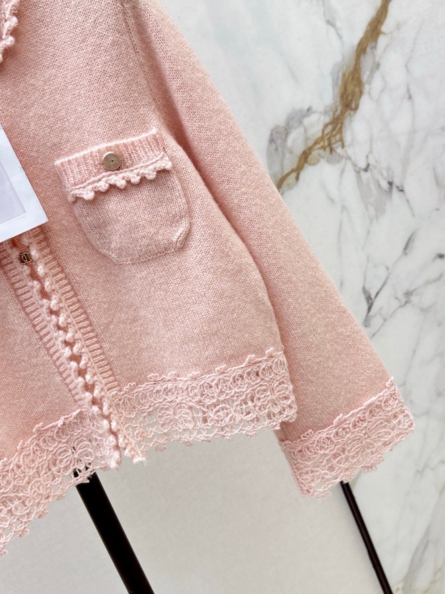 C 25 New Arrival Doll Collar Knitted Wool Cardigan (Blue/Pink)