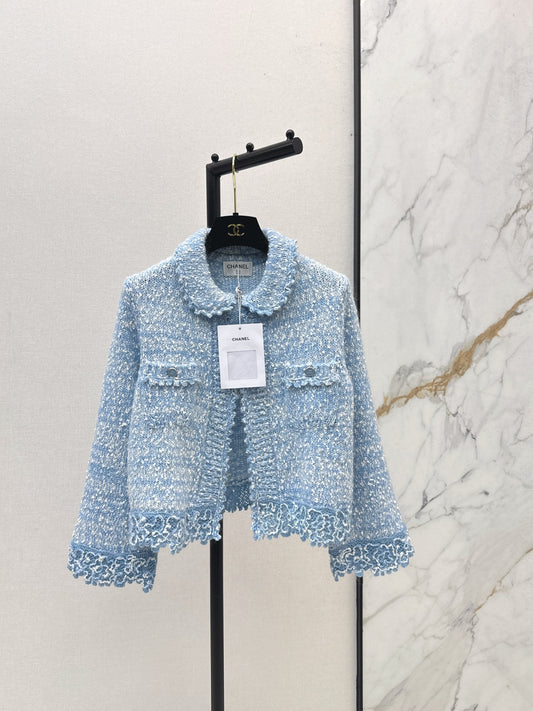 C 25 New Arrival Doll Collar Knitted Wool Cardigan (Blue/Pink)
