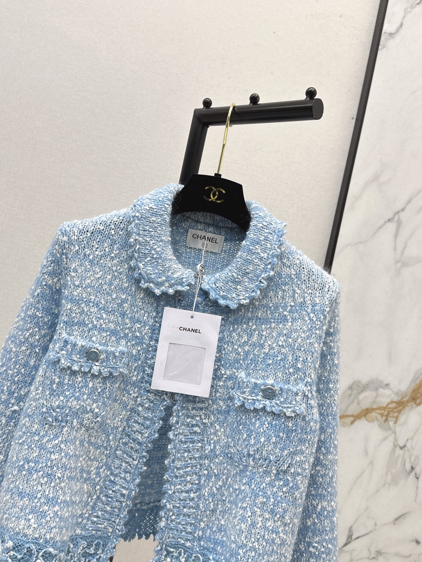 C 25 New Arrival Doll Collar Knitted Wool Cardigan (Blue/Pink)
