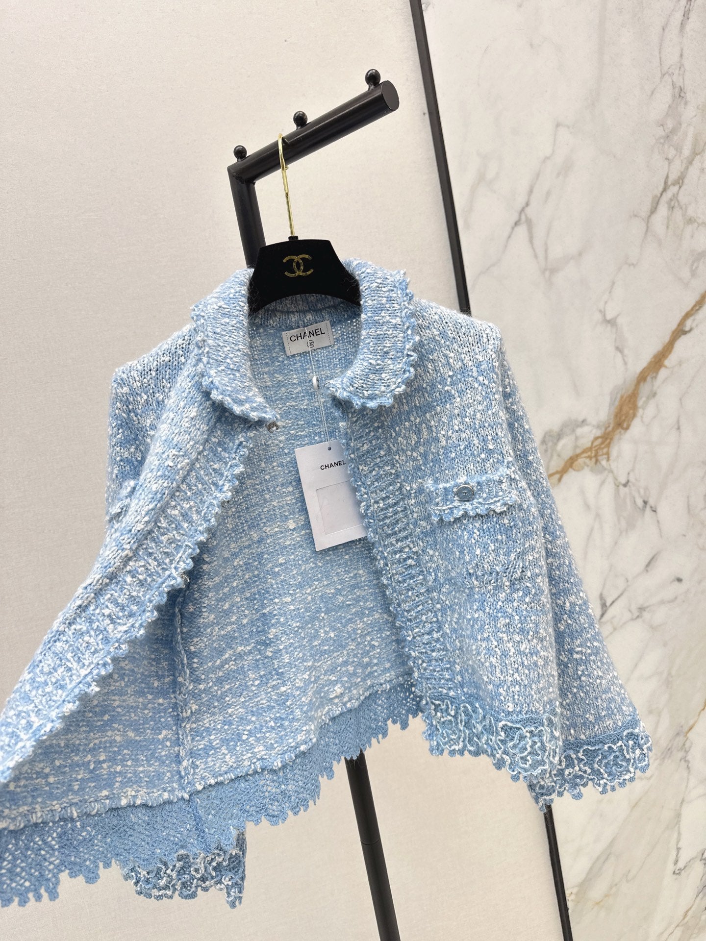 C 25 New Arrival Doll Collar Knitted Wool Cardigan (Blue/Pink)