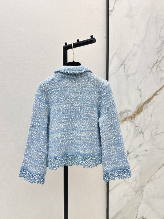 C 25 New Arrival Doll Collar Knitted Wool Cardigan (Blue/Pink)
