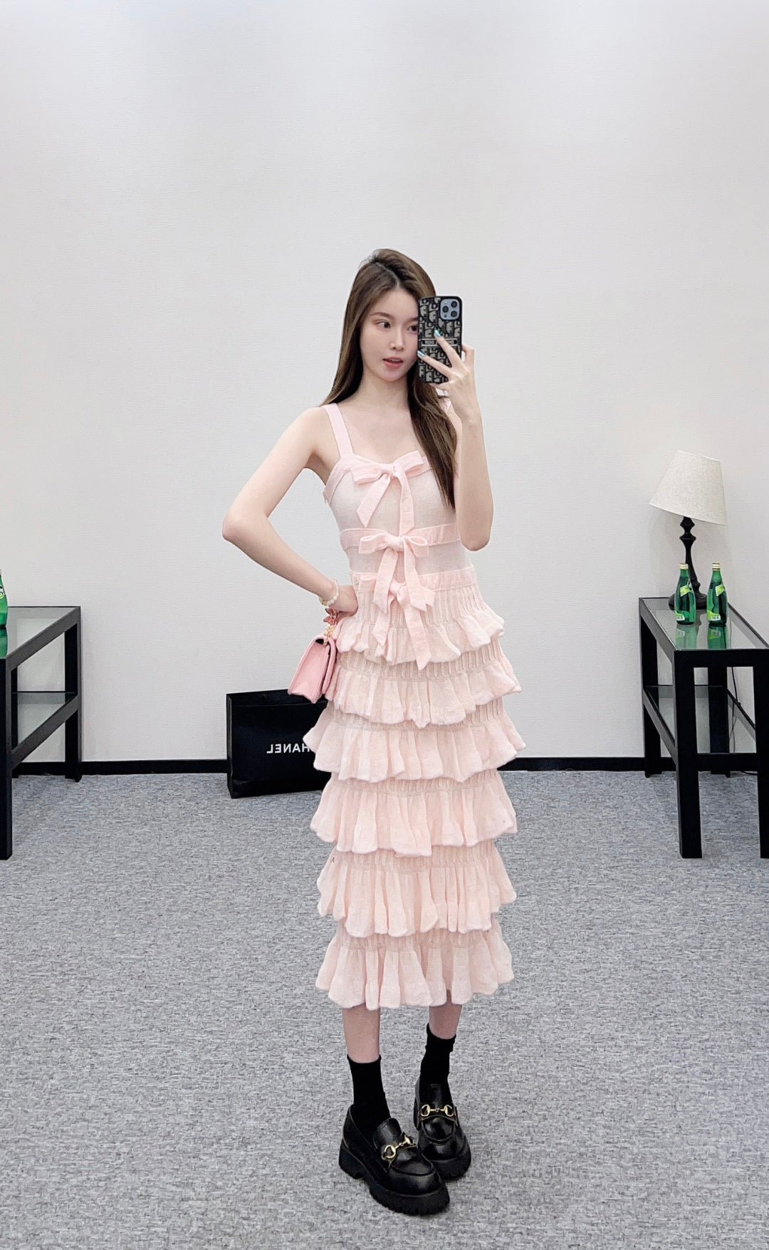 C 25 Cake Layer Bow Knitted Slip Dress