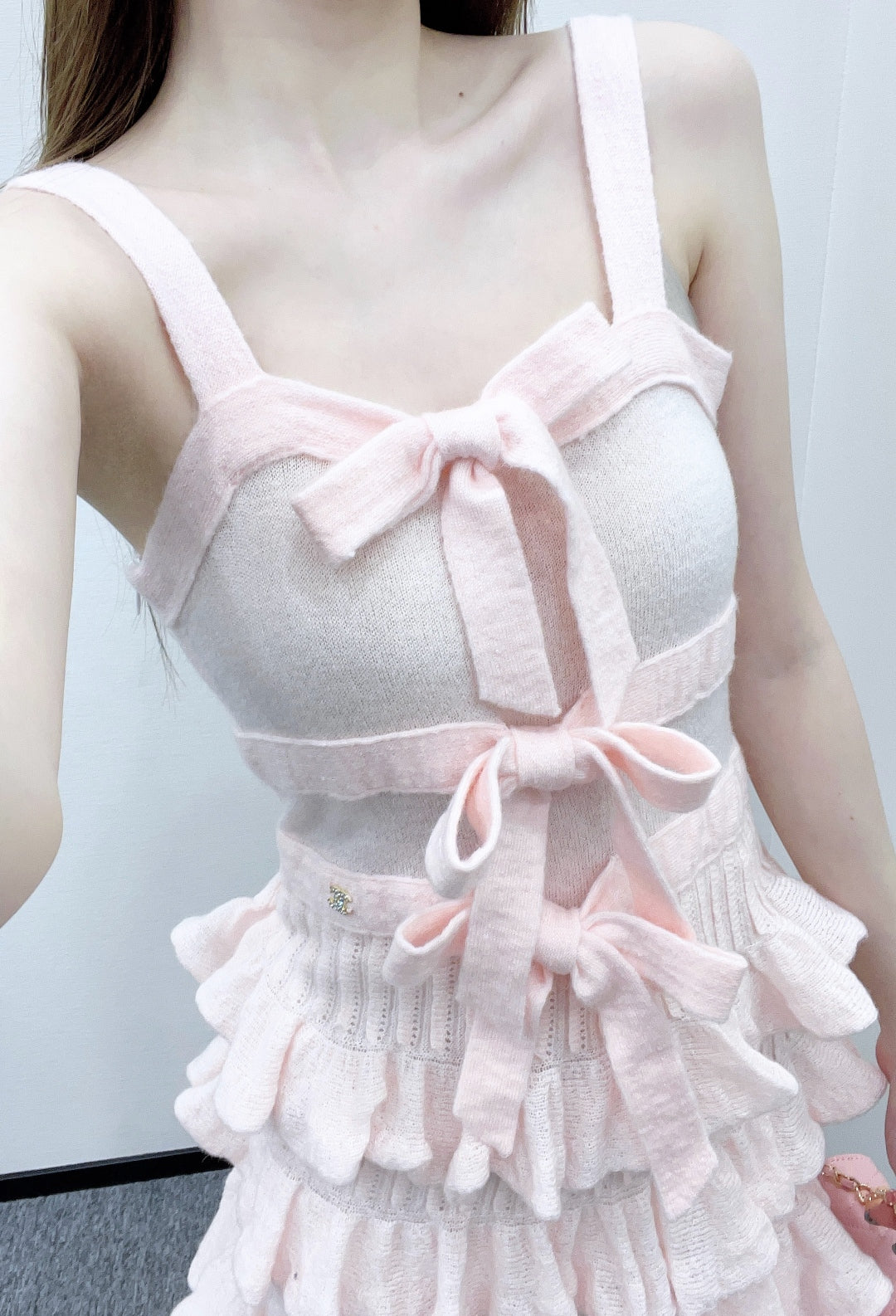 C 25 Cake Layer Bow Knitted Slip Dress