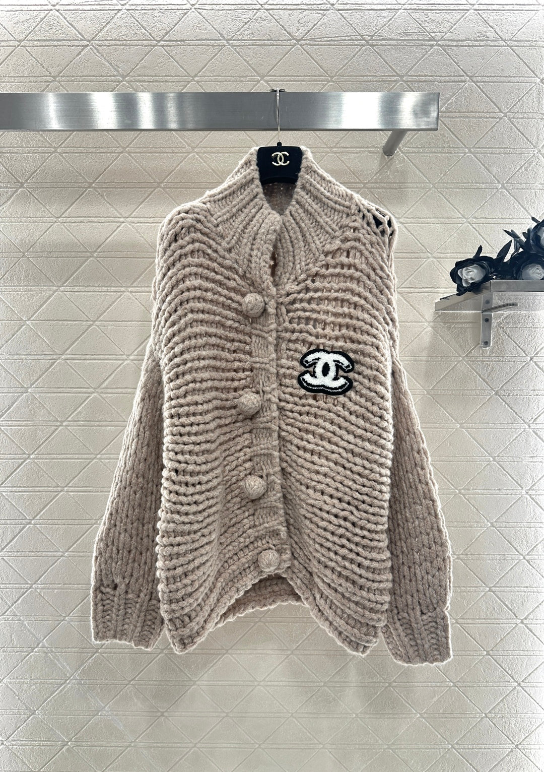 C 25 Hollow letter knitted wool cardigan