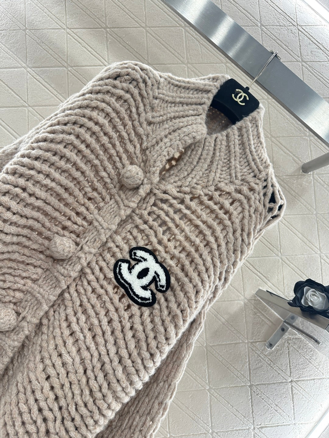 C 25 Hollow letter knitted wool cardigan